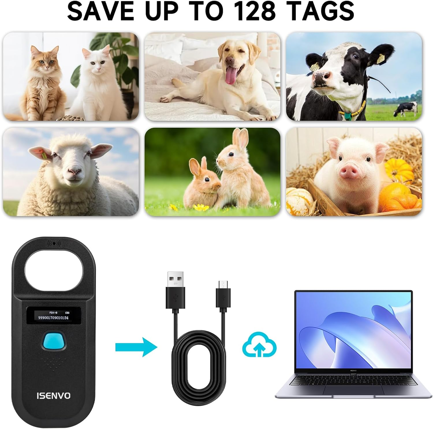 ISENVO Pet Microchip Scanner Rechargeable RFID EMID Micro Chip Reader Scanner 134.2Khz 125Khz 15 Digits Pet Chip ID Scanner for Animal/Pets/Pigs/Dogs/Cats (190A) image number 6