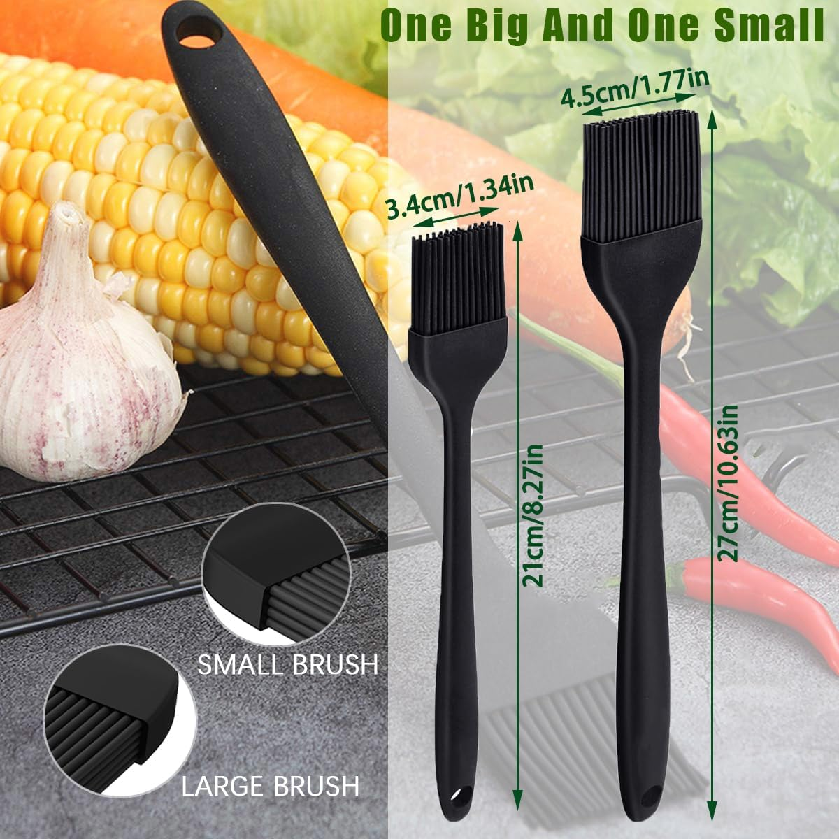 Silicone Basting Brushes for BBQ Grill & Baking (Black 2-Pack) - Heat Resistant Pastry Brushes for Marinades, Sauces, Butter, Oil - BPA Free - Kitchen Cooking Essential image number 1