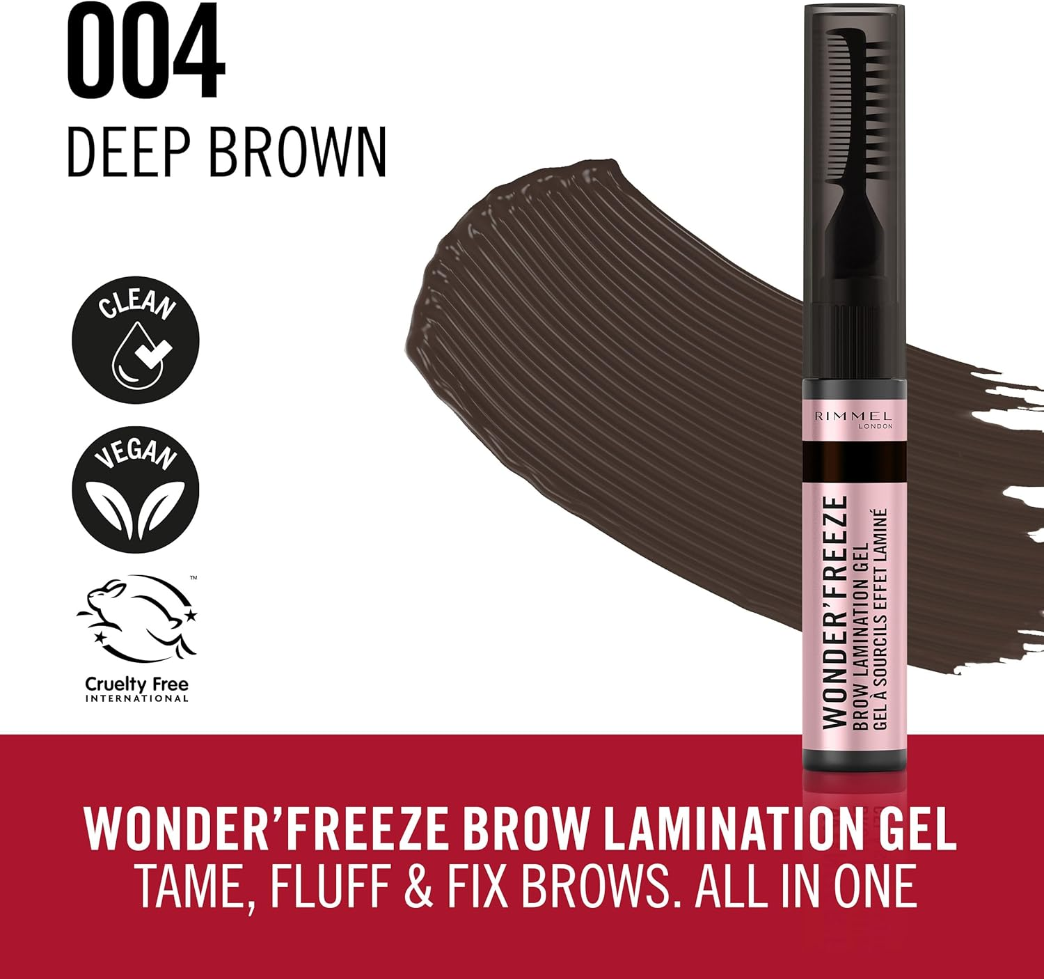 Rimmel Wonder'Freeze Brow Lamination Gel, 004 Deep Brown, Brow Wax, Sculpts Brows, Lightweight, Vegan Formula (Pack of 2) image number 5