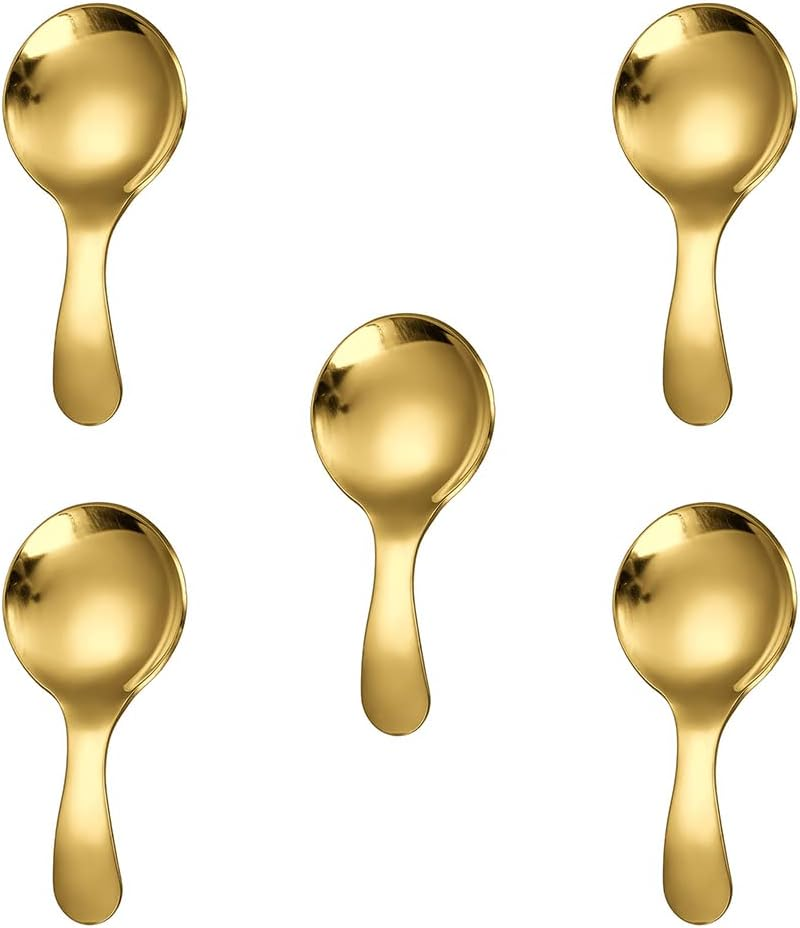 5PCS Short Handle Spoon, Stainless Steel Mini Spoons Thickened Small round Spoon for Salt Condiments Dessert Tea Coffee (Rose Gold)