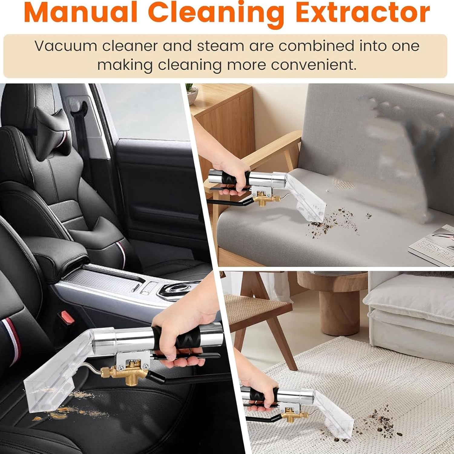 Extractor Hand Wand with Clear Head, Stainless Steel Carpet Extractor Wand for Steam Car Cleaner, 1.5 Inch Extractor Vacuum Hose Kit, Extractor Hand Tool for Furniture Auto Car Detailing image number 5