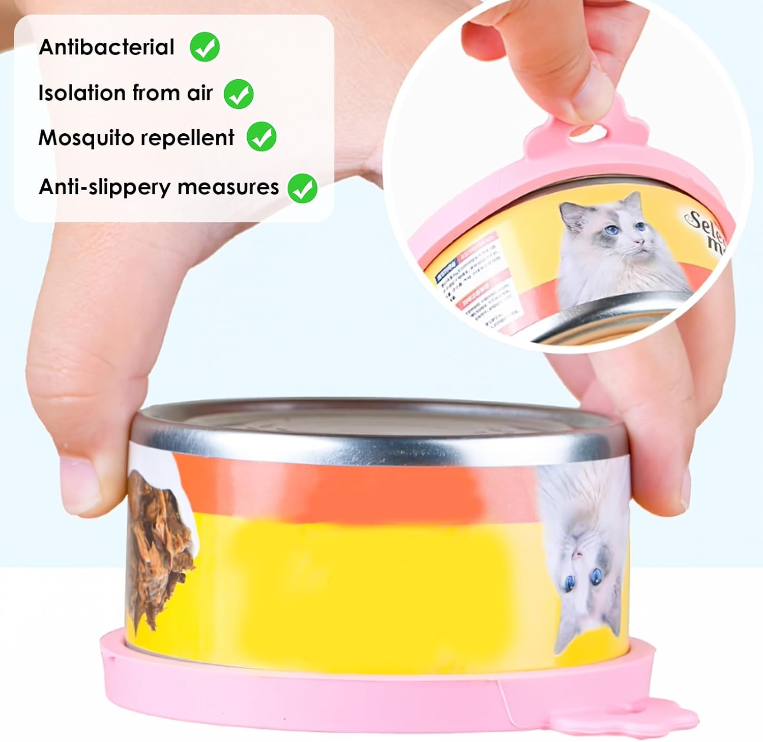 4 Pack Silicone Pet Can Covers with Spoons - 1 Fit 3 Standard Size Cans with Universal Dog Cat Food Can Cover, Includes Silicone Pet Can Lid, BPA Free & Dishwasher Safe (Blue/Pink/Green/Orange) image number 2