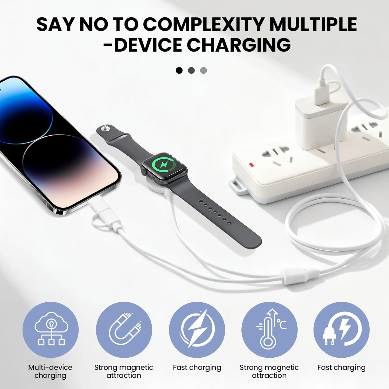 Nocelyn for 3 in 1 Apple Watch Charger, Fast Iwatch Charger for Iwatch Ultra/Se/10-1, Fast Multi Charging Cable to USB C/USB-A for Iphone & Android Phones image number 4