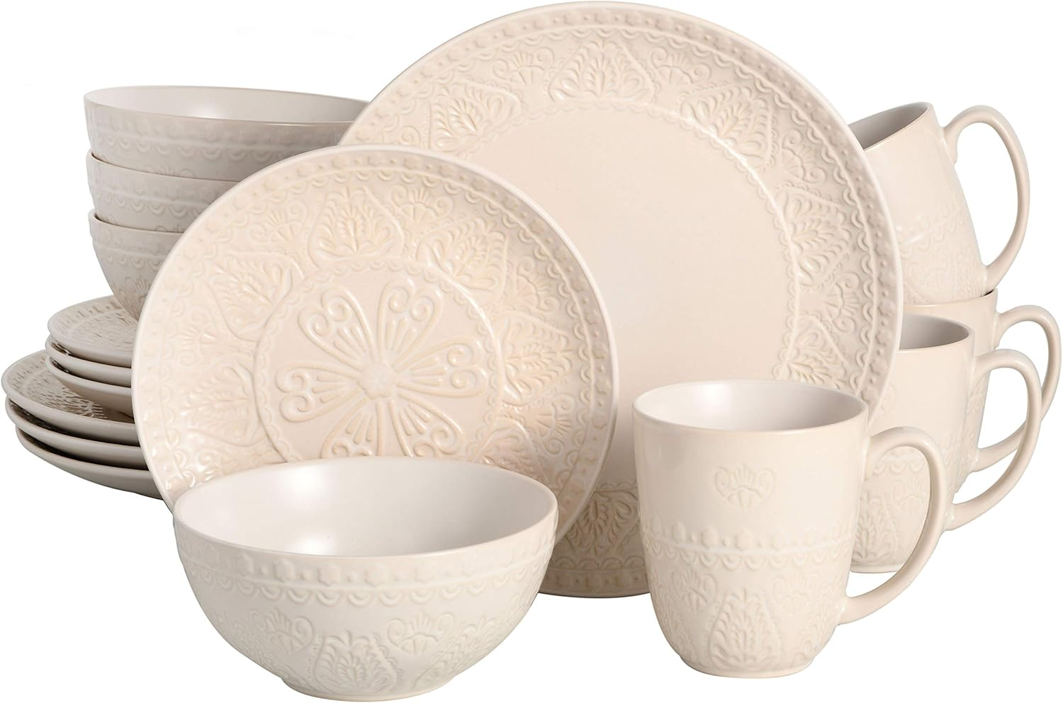 Gibson Milanto 16-Piece Dinnerware Set Featuring Embossed Reactive Glaze Stoneware, Plates, Bowls & Mugs, Blue