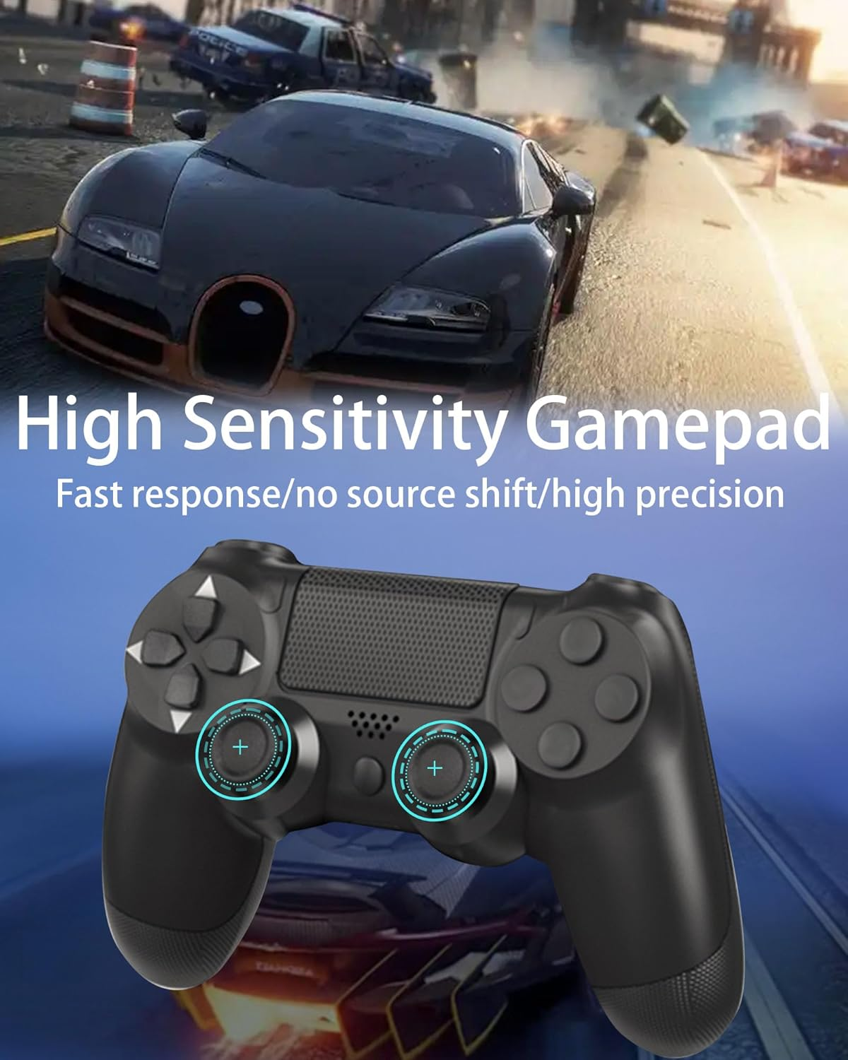 Wireless Controller for Ps-4,Compatible with P-S4/Pro/Slim/Pc Bluetooth Controller,Dual Vibration,Touch Panel, 3.5Mm Audio Jack,Six-Axis Joystick(Black) image number 2