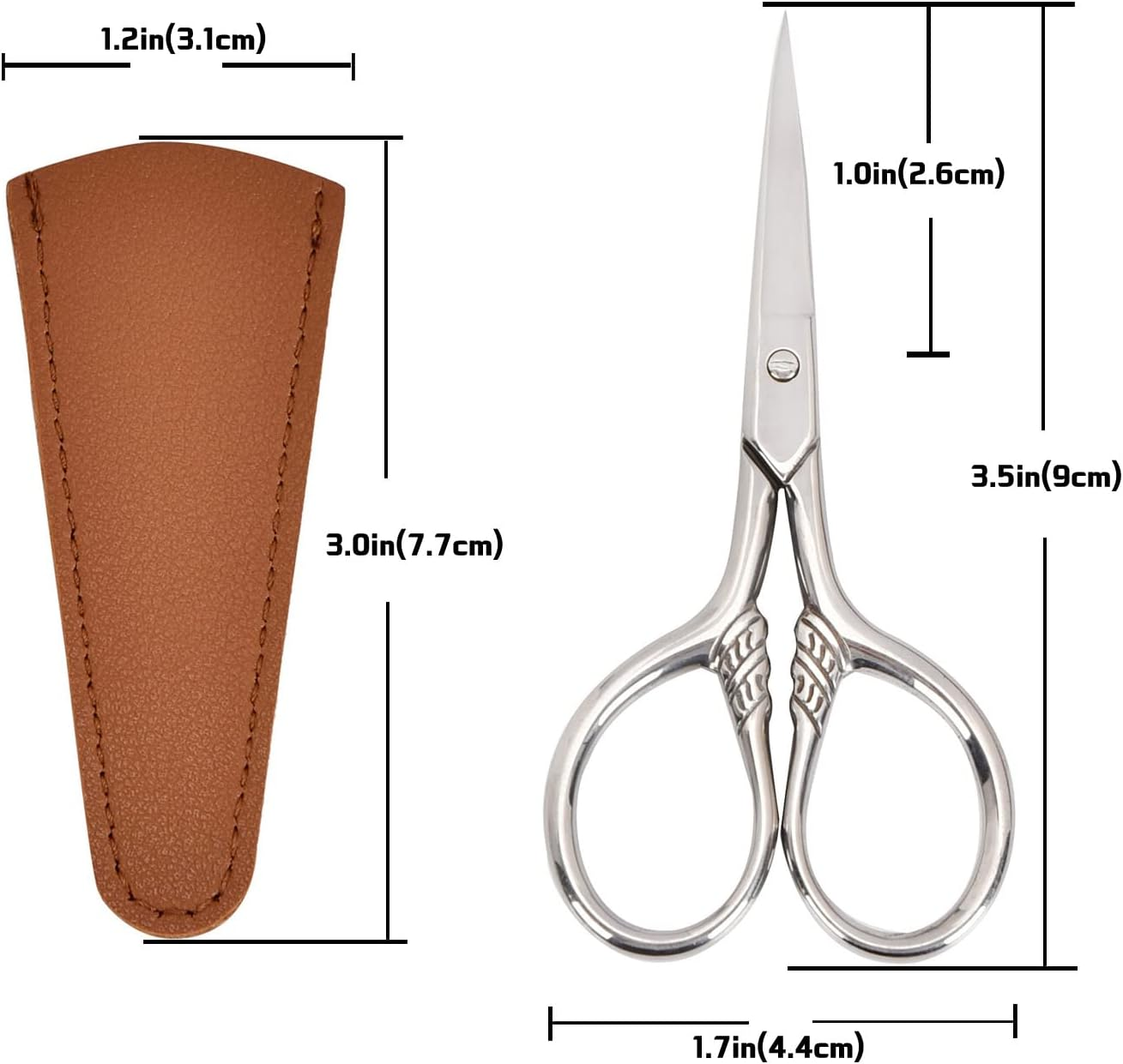 Small Facial Hair Scissors, Stainless Steel (Silver) Straight Tip Snips Beauty Grooming Kit for Eyebrows, Beard, Ear, Nose, Moustache Trimming with PU Case image number 6