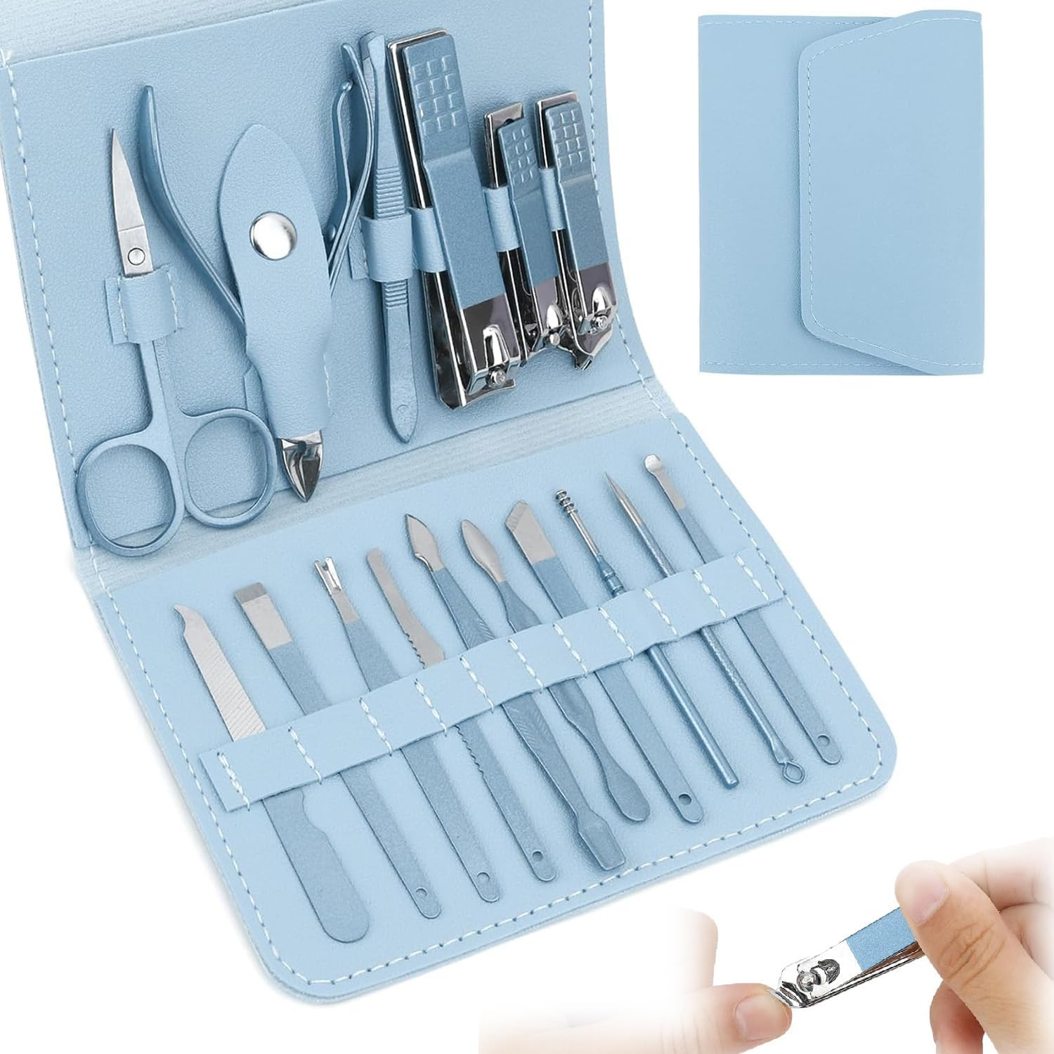 Wzenclave 16Pcs Professional Grooming Kit Stainless Steel Steel Manicure Set Nail Clippers Eyebrow Scissors Cuticle Nippers Pedicure Kit