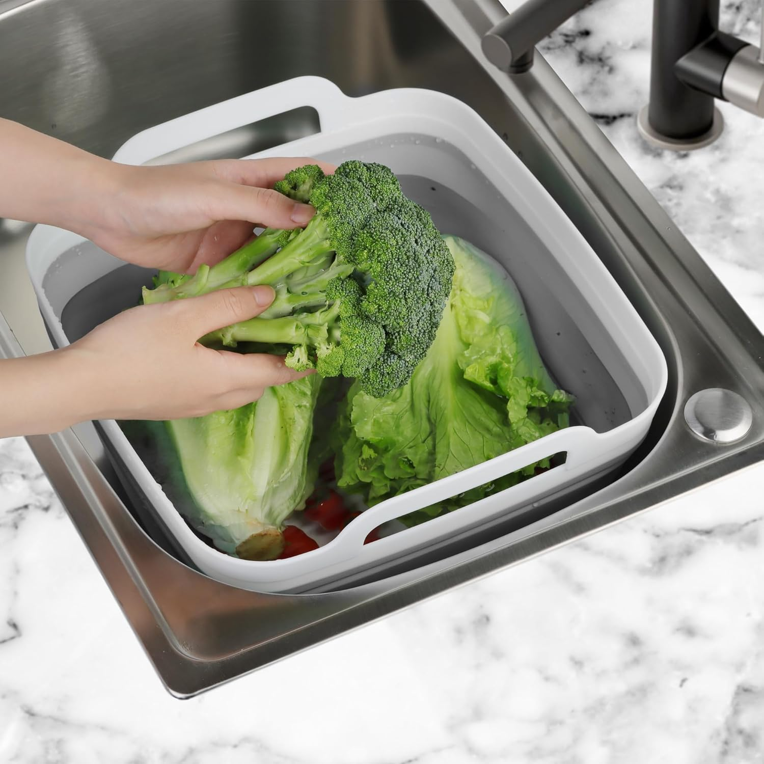 Tiawudi Dishpan for Washing Dishes, 2.4Gal/9L Wash Basin with Draining Plug Carry Handles, Collapsible Bucket for Cleaning, Portable Sink, Foldable Plastic Tub