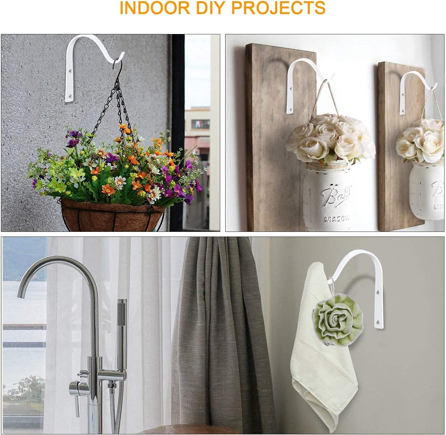 Iron Wall Hooks - 2 Pack White Metal Lantern Bracket Decorative Coat Hook for Hanging Lantern,Bird Feeders,Wind Chimes,Plant Planter,Coat, Indoor Outdoor Rustic Home Decor image number 5