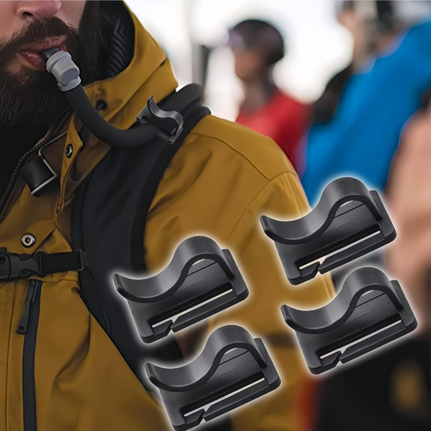 4Pcs Black Water Bladder Tube Clips for Hydration Pack,Universal Hydration Pack Water Bladder Bag Beverage Tube Clip Outdoor Backpack Water Bladder Hose Hose Clip,Camping and Hiking Accessories image number 2