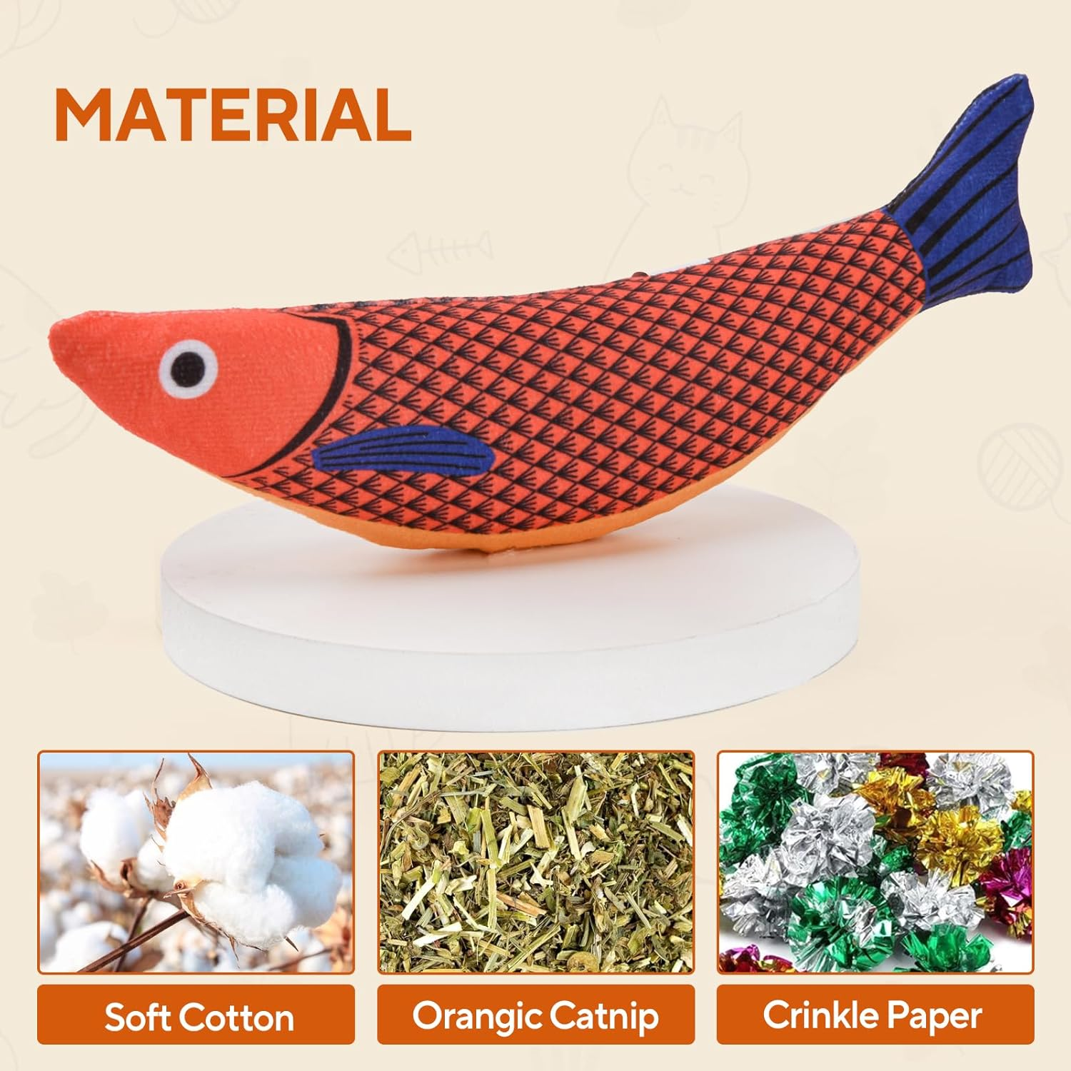 AUSCAT Cat Catnip Toys, 3PCS Catnip Fish Toy for Cats, Cat Kicker Toys with Crinkle Sound, Interactive Plush Soft Cat Toys for Indoor Cats and Kittens image number 2