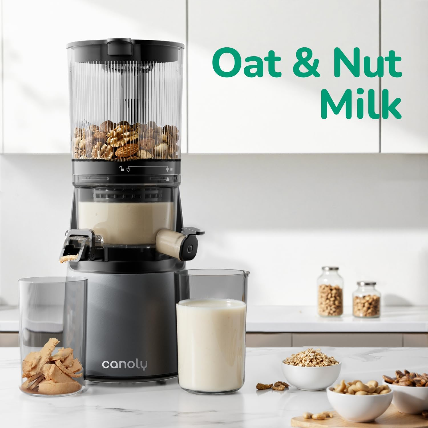 Canoly Cold Press Juicer Machines,150Mm Wide Chute with Dual Strainers for Juice & Sorbet Masticating Juicer Powerful AC Brushless Motor, Self-Prepping Anti-Clog System and BPA Free, Space Gray image number 4