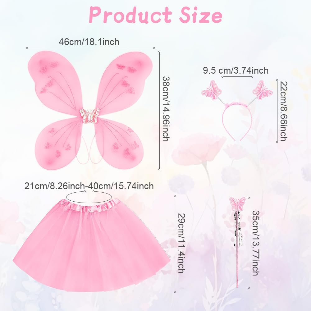 AYBUY Fairy Wings Kids Costume, Fairy Butterfly Wings with Tutu, Magic Wand and Headband, Fairy Princess Skirt Set, Fairy Dressing up Costume for Girls