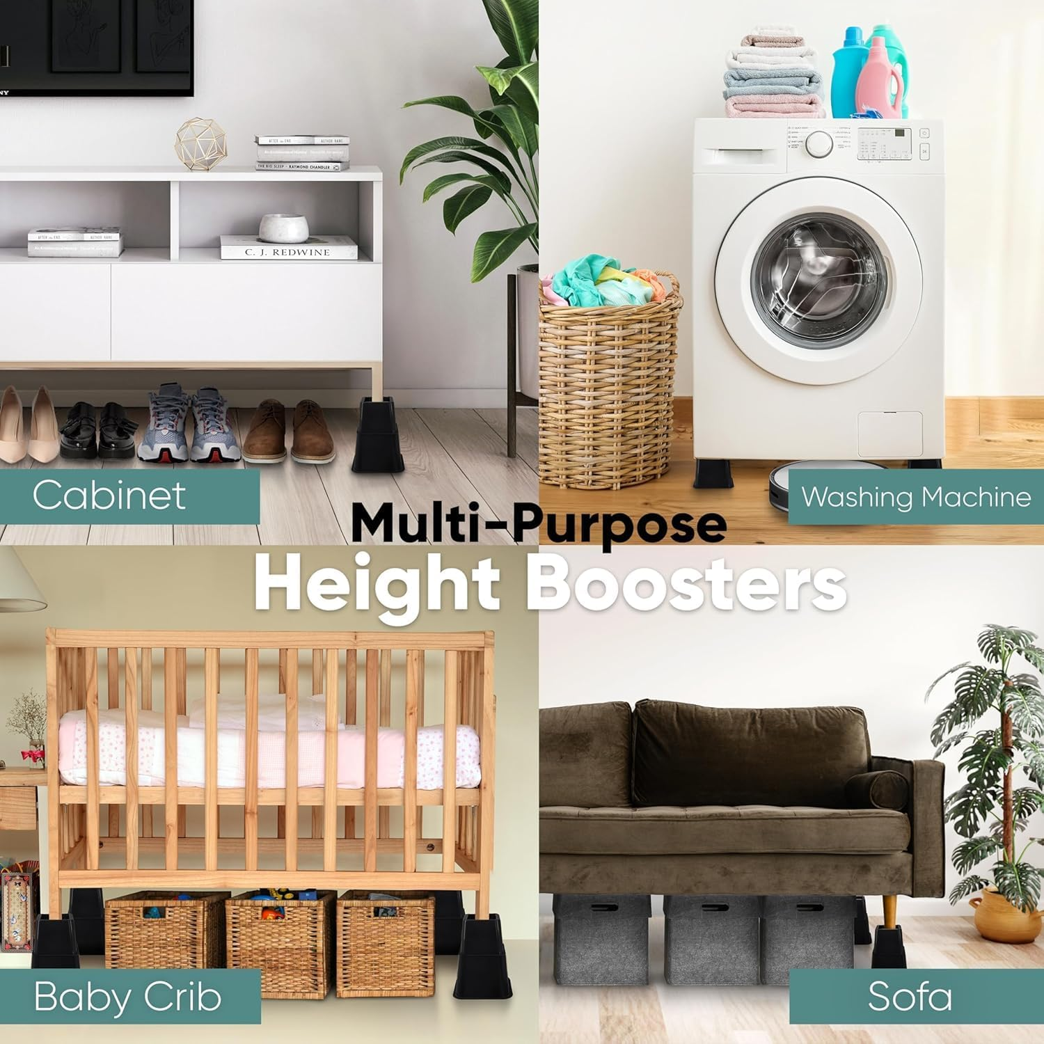 Adjustable Bed Furniture Risers-Stackable Bed Frame Risers,Heavy Duty Risers for Beds Elevation in Heights 3, 5 or 8 Inch for Chair, Table and Sofa- Supports up to 1300 Lbs - (Set of 8 Riser, Black) image number 2