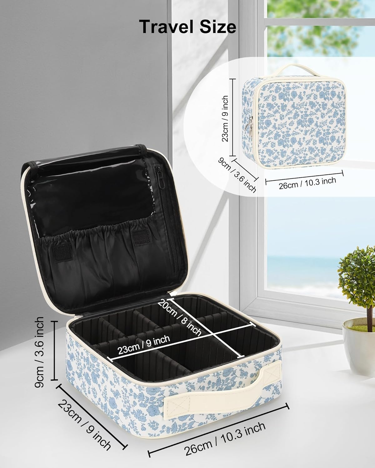 Travel Makeup Case, Professional Makeup Artist Makeup Bag, Portable Makeup Train Case Organizer with Adjustable Dividers, Cute Cosmetic Bags Birthday Gifts for Girls and Women, Floral Print image number 4