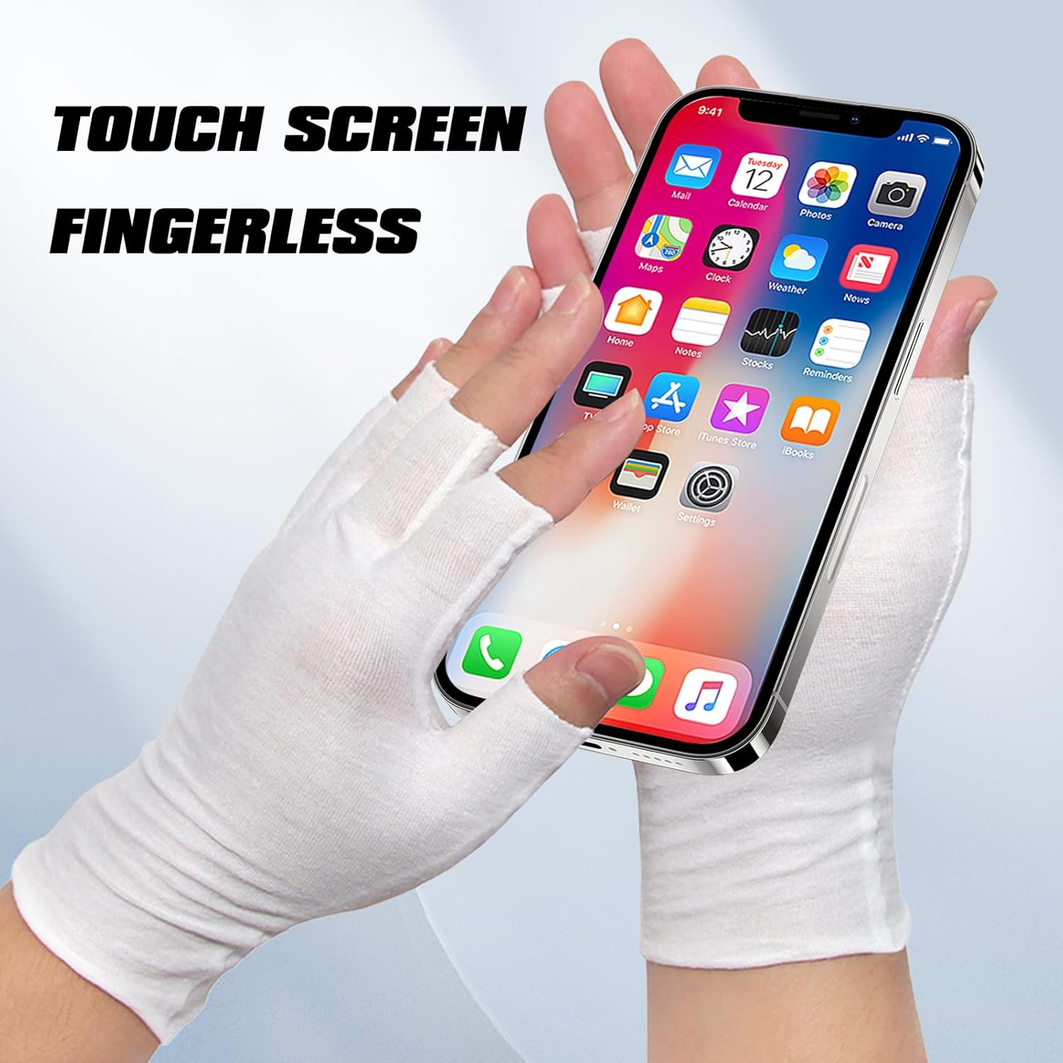 4 Pairs White Fingerless Gloves, Cotton Moisturizing Gloves for Women, Cut 5 Fingertips, Soft and Comfortable, for Dry Hands Sleeping Hand Spa Treatment image number 6