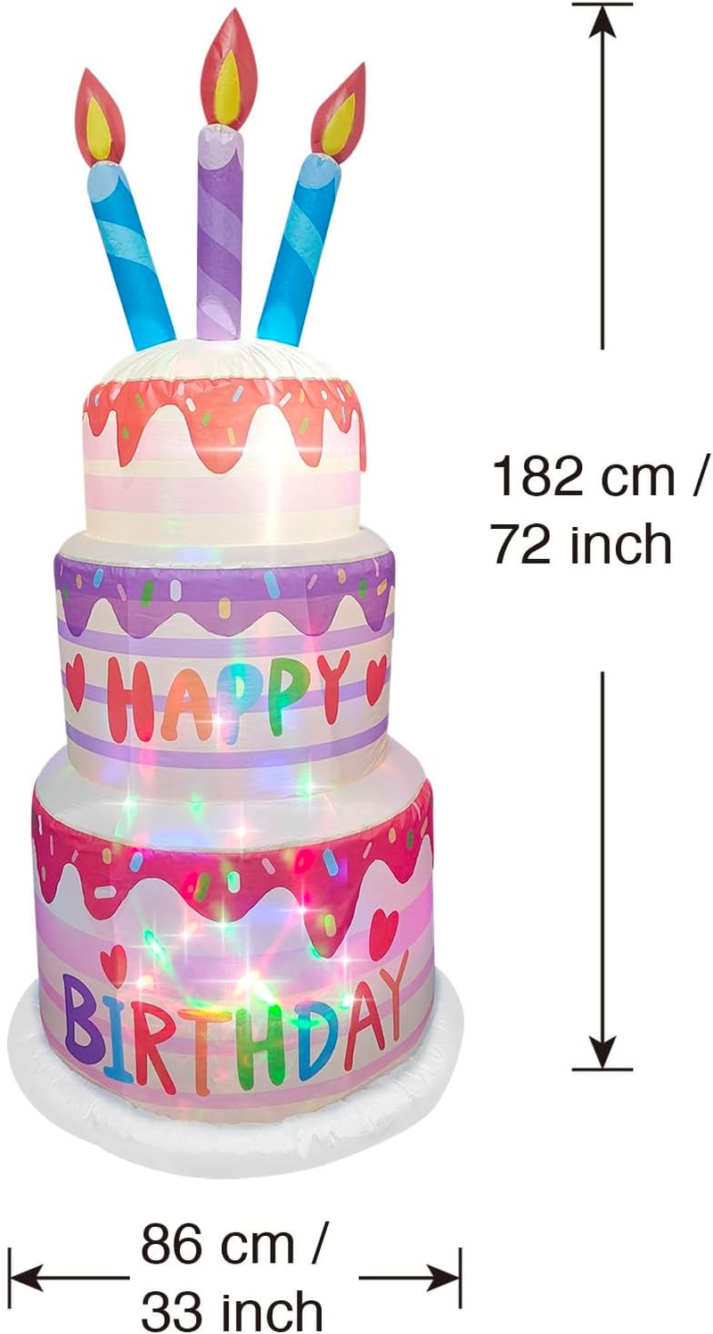 6 Ft Happy Birthday Inflatable Cake Decor with LED Lights &ndash; Outdoor Blow up Yard Sign, Indoor Party Decoration for Home, Lawn, Garden Celebration image number 5