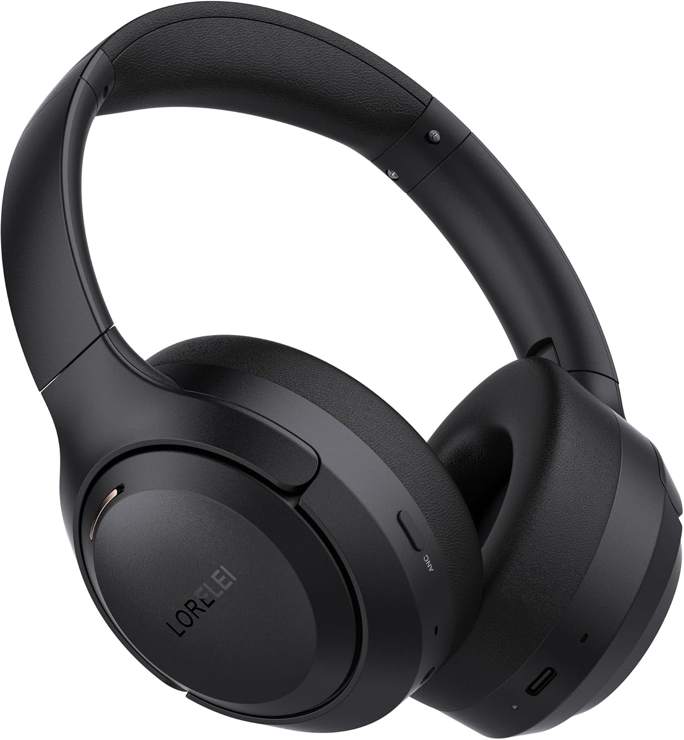 LORELEI QC60 Hybrid Active Noise Cancenlling Headphones,Wireless over Ear Bluetooth Headsets with Mic, 60H Playtime Foldable Lightweight, Deep Bass, Memory Earmuffs,For Travel Home Office(Beige White)