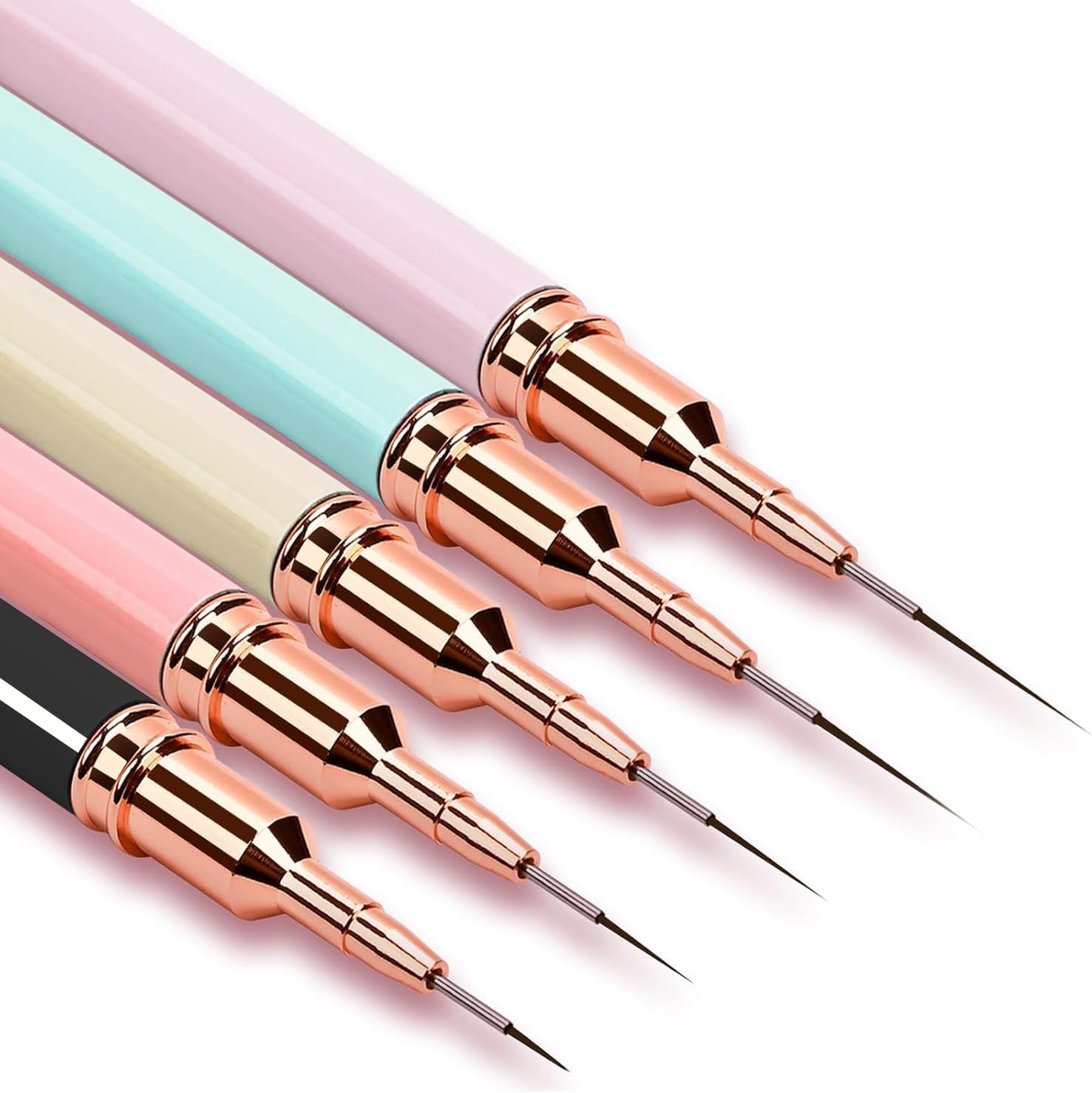 JASSINS Nail Art Liner Brushes, 5Pcs Gel Polish Painting Art Design Pen Set Striping Brushes for Thin Long Lines, Tiny Details, Fine Drawing, Delicate Coloring Sizes 7/9/11/15/25Mm image number 4