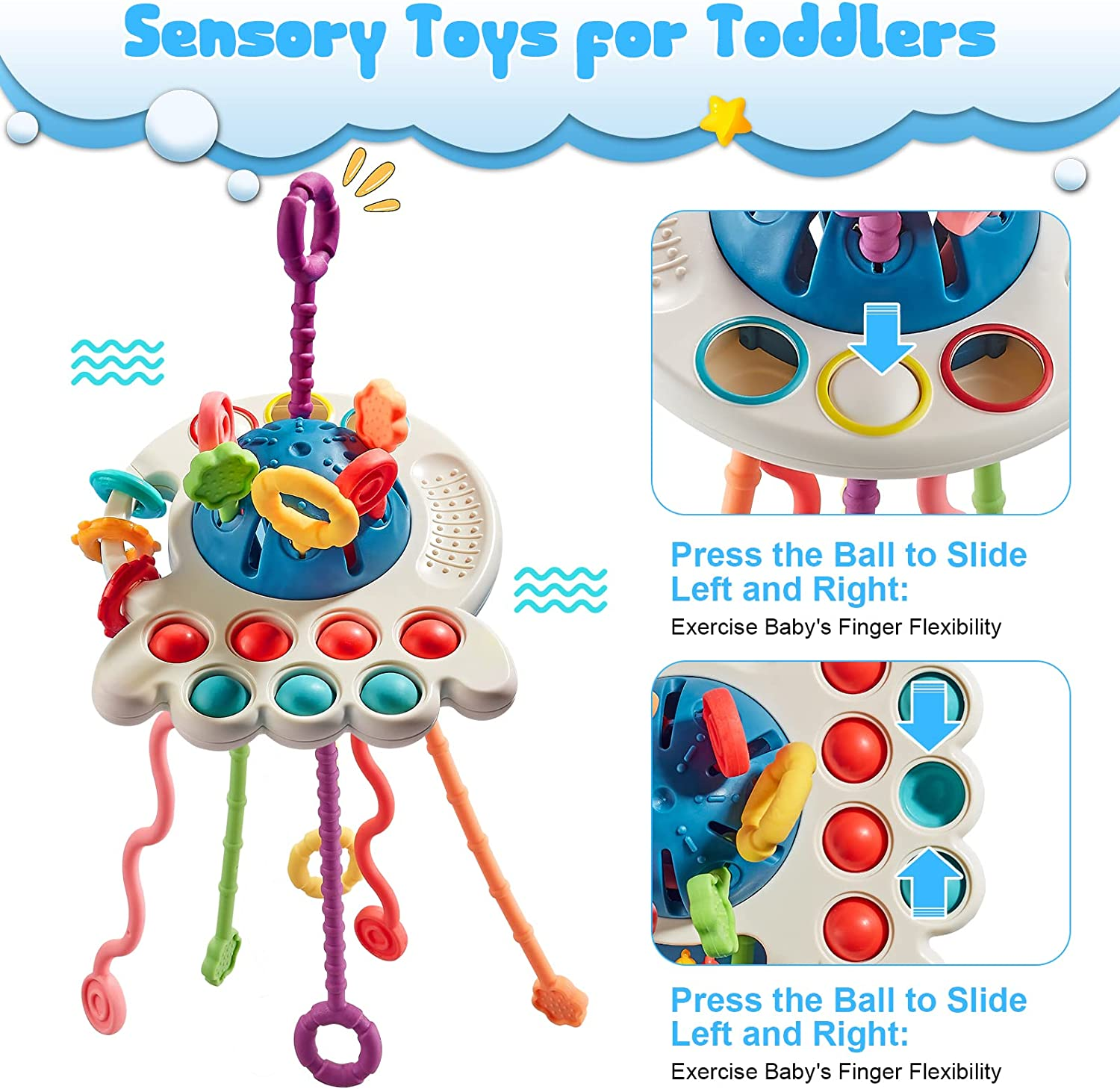 Pull String Activity Toy - Montessori Sensory Toys for Toddlers, Baby Travel Toys, Fine Motor Skills Toys, Boys/Girls/Toddlers Octopus image number 1