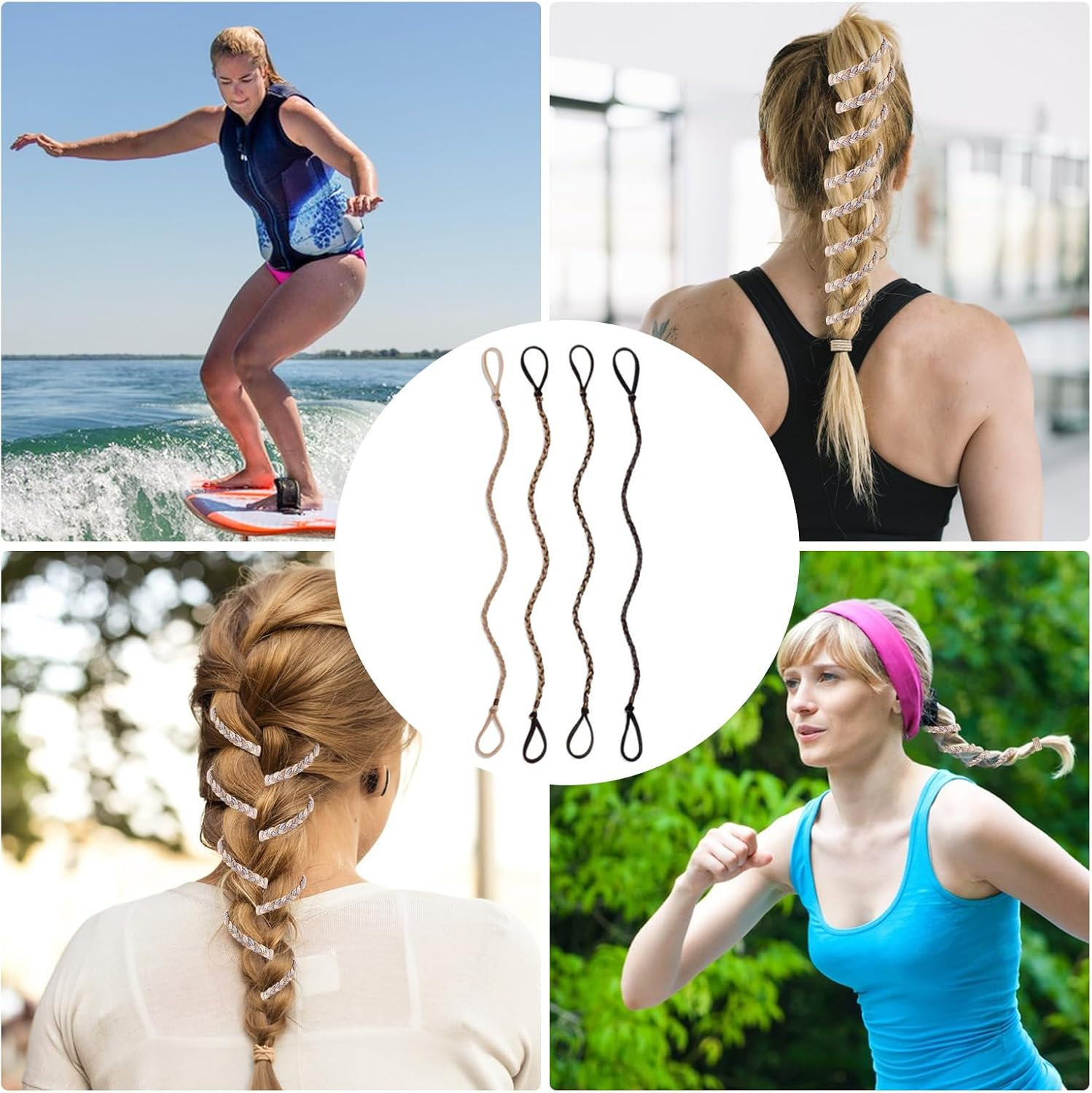4 Pcs 25" Spiral Braided Hair Ties for Sports,No Damage,Riptie Hair Bands for Gym, Yoga,Beach Activities,Non-Slip Elastic Ponytail Holders for Women Girls,(Mix Color) (41) image number 5