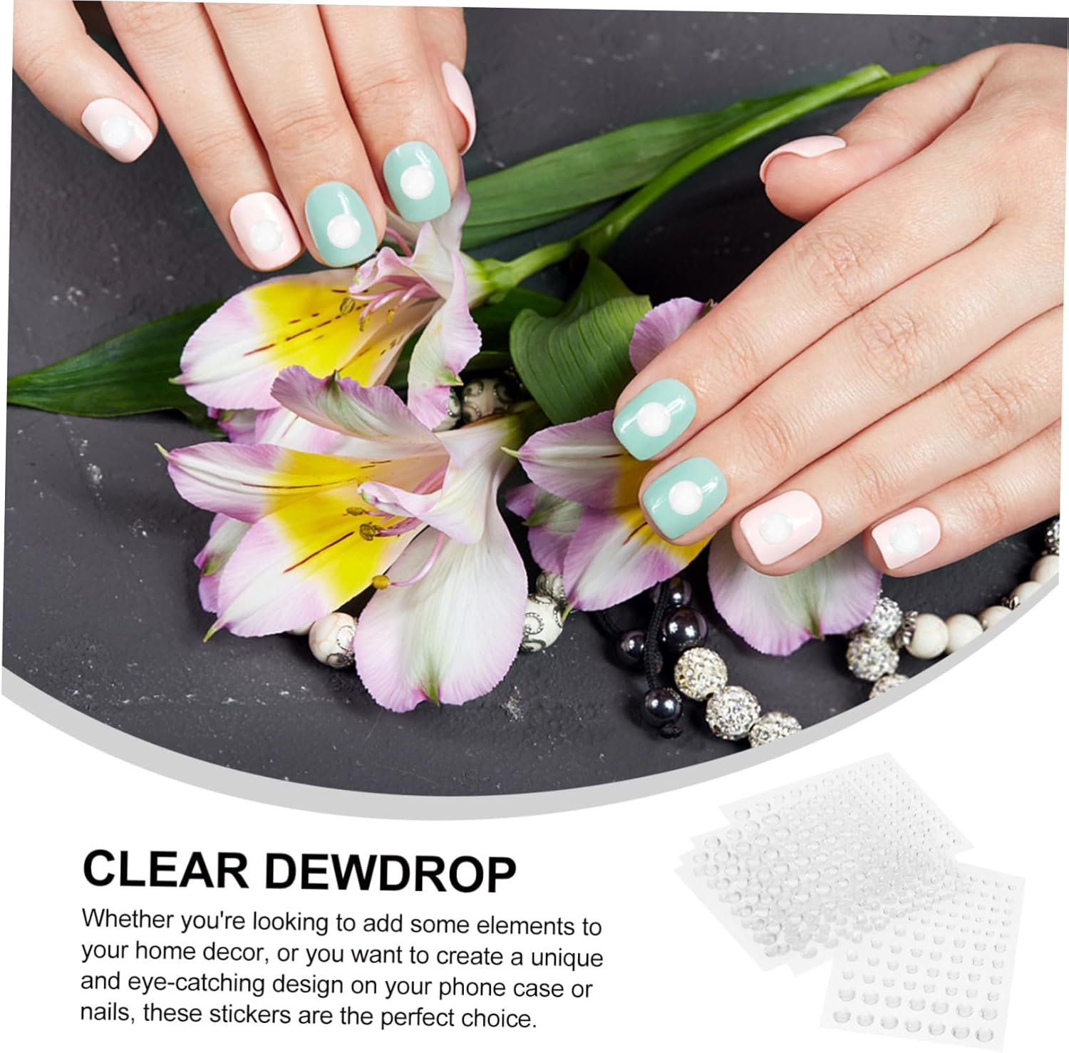 LALAFINA 32Sheets Dewdrop Dew Design Patches DIY Phone Case Patches Water Droplet Bead for Manicure Supplies Water Vase Filler Beads for Cards Dewdrops image number 2