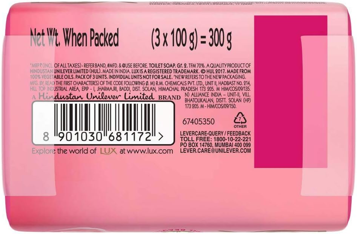 Lux Lux Soft Touch French Rose & Almond Oil Soap Bar, 100G (Pack of 3)