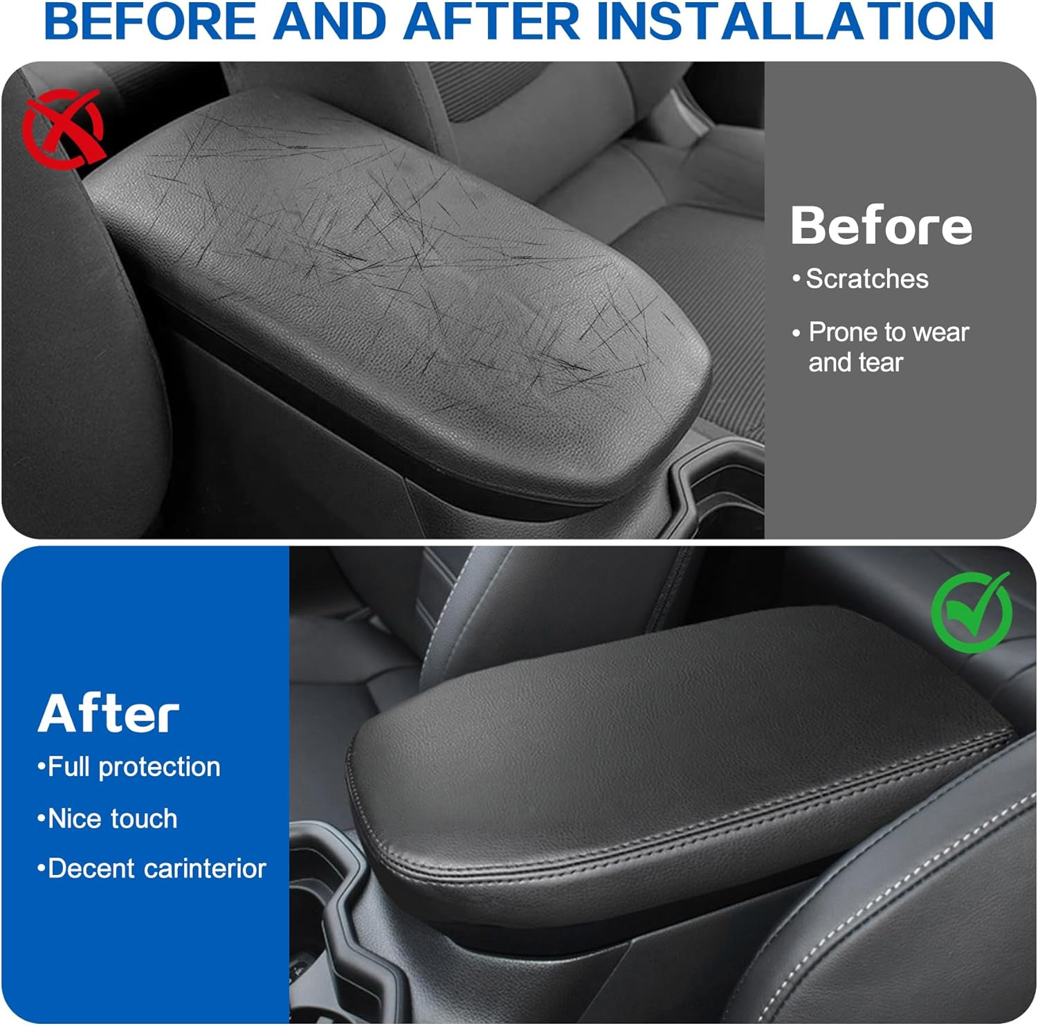 Center Console Cover for Toyota RAV4 2025-2019 Interior Accessories, Leather Car Armrest Cover with Towels, Middle Console Storage Box Pad Protector with Towels (Black) - Black image number 6