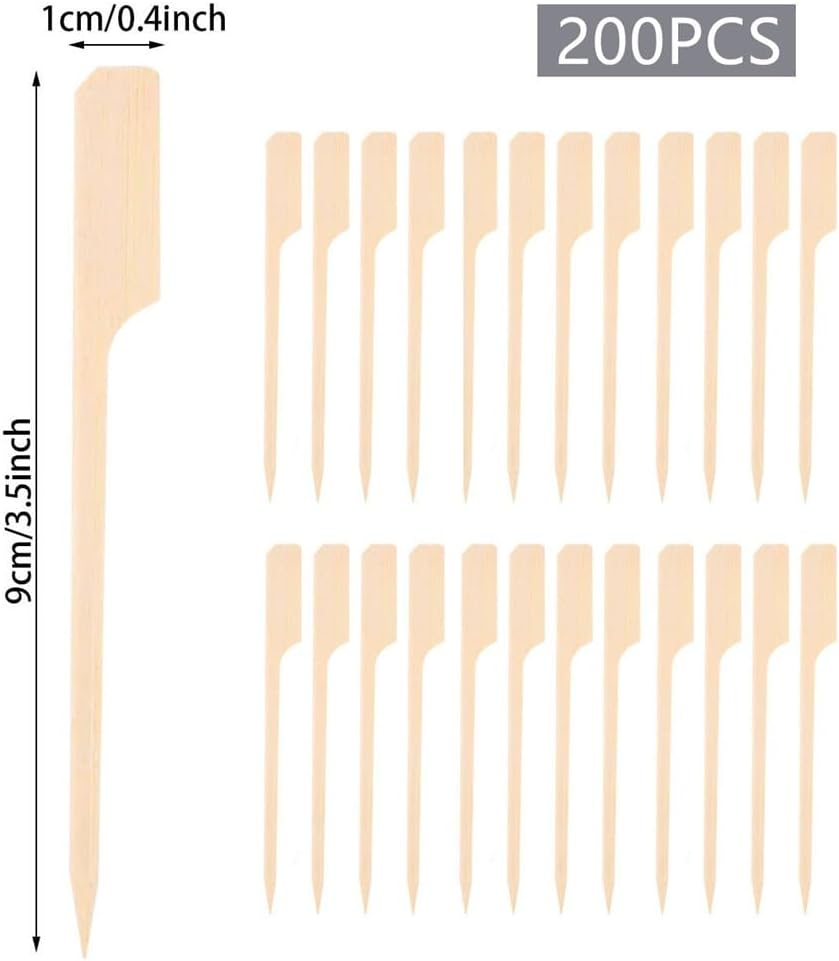 200 Pieces Paddle Bamboo Skewers, 9CM Flat Burgers Sticks Children Skewers Kids Wooden Fruits Picks Cocktail Sticks Satay Skewers image number 4