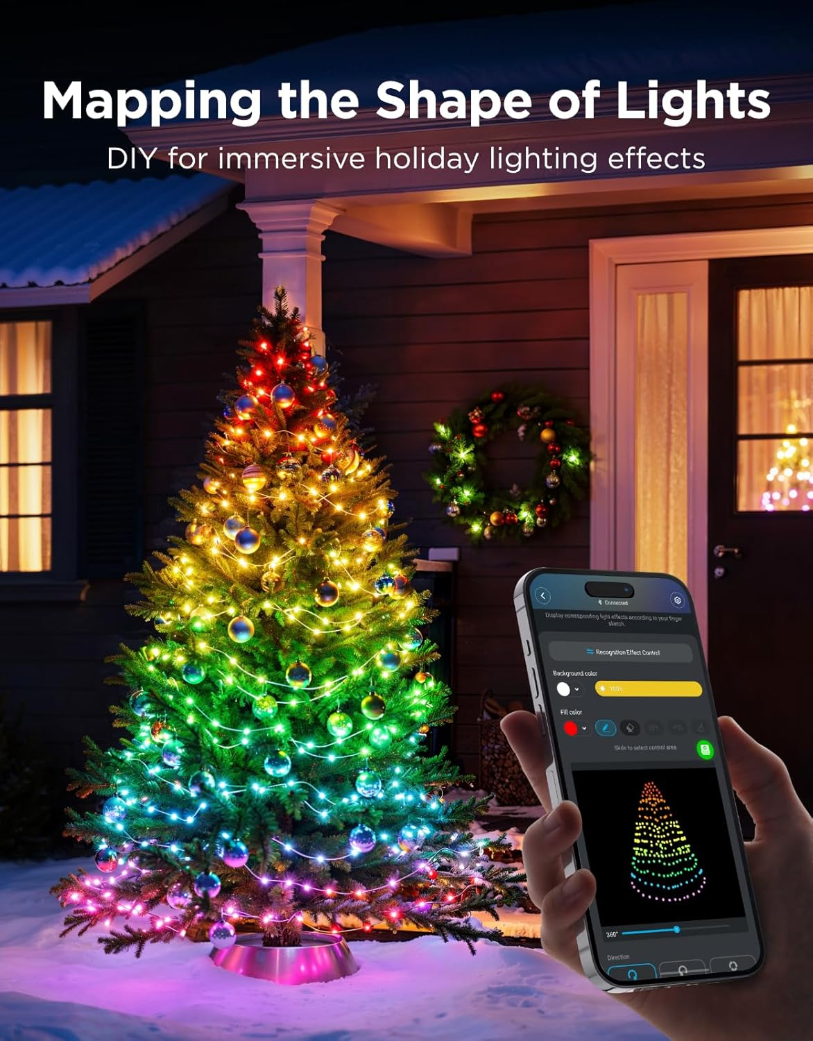 Govee Smart Christmas String Lights 20M, 200 RGBWIC Leds Holiday Fairy Lights for Indoor & Outdoor, Shape Mapping, AIGC, App Control with 130+ Dynamic Scene Modes, Compatible with Matter, Green Cable image number 1