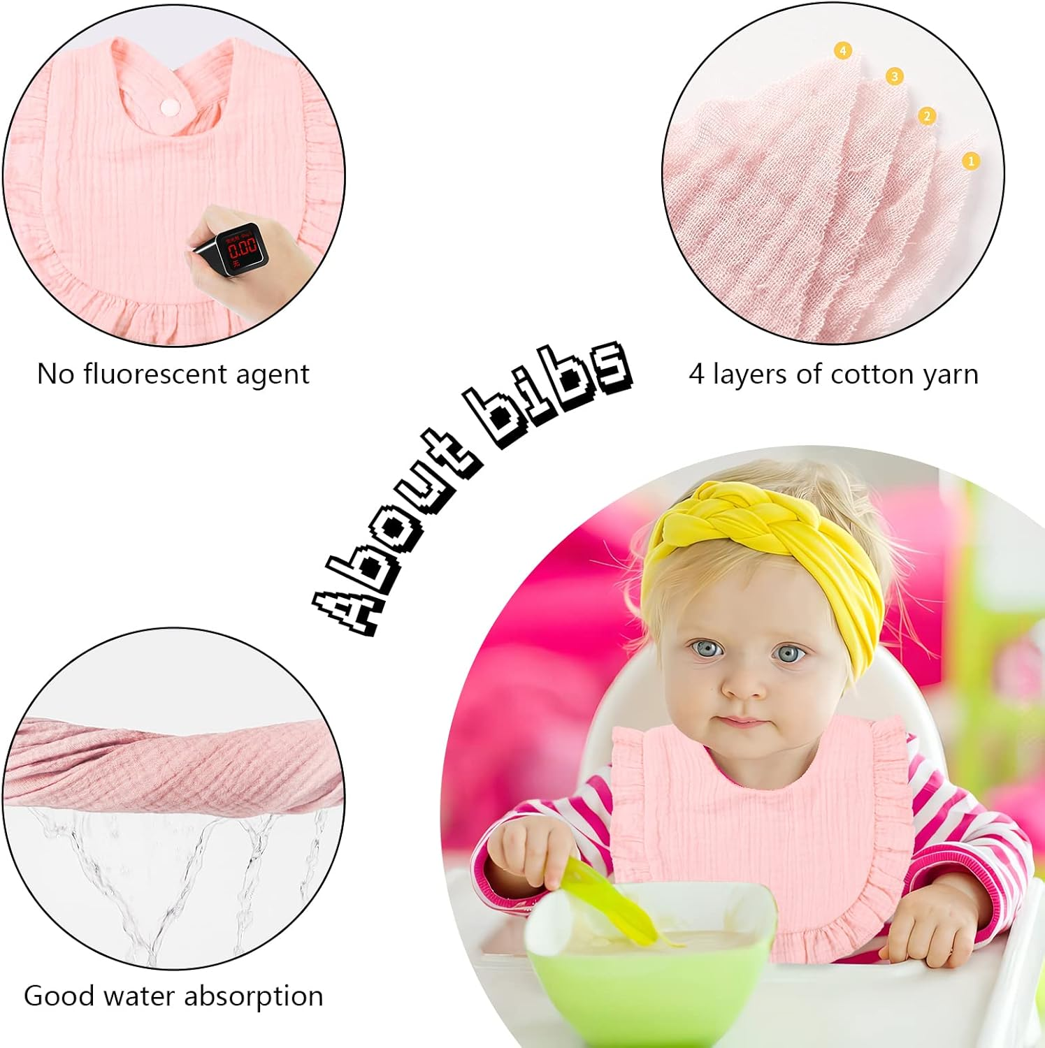 Baby Drool Bibs Muslin Bibs Adjustable Baby Drooling Bibs Soft Cotton Baby Bibs for Boys Girls Unisex image number 6