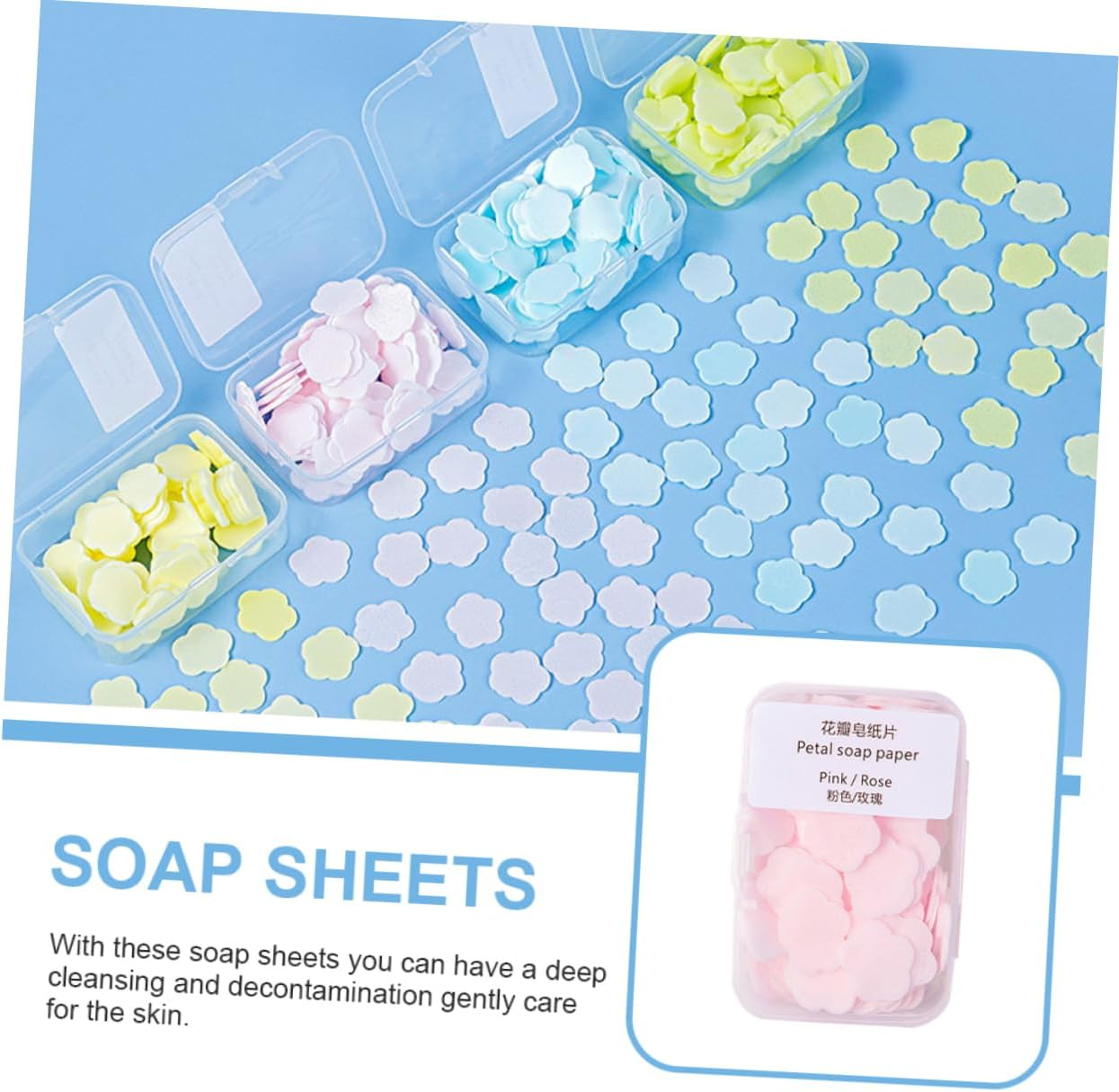BELLIFFY 16 Boxes of Disposable Paper Soap Sheets Travel Hand Soap Flakes in Lemon Milk Rose and Jasmine Scents Portable Mini Slices for Outdoor and On-The-Go Use image number 2