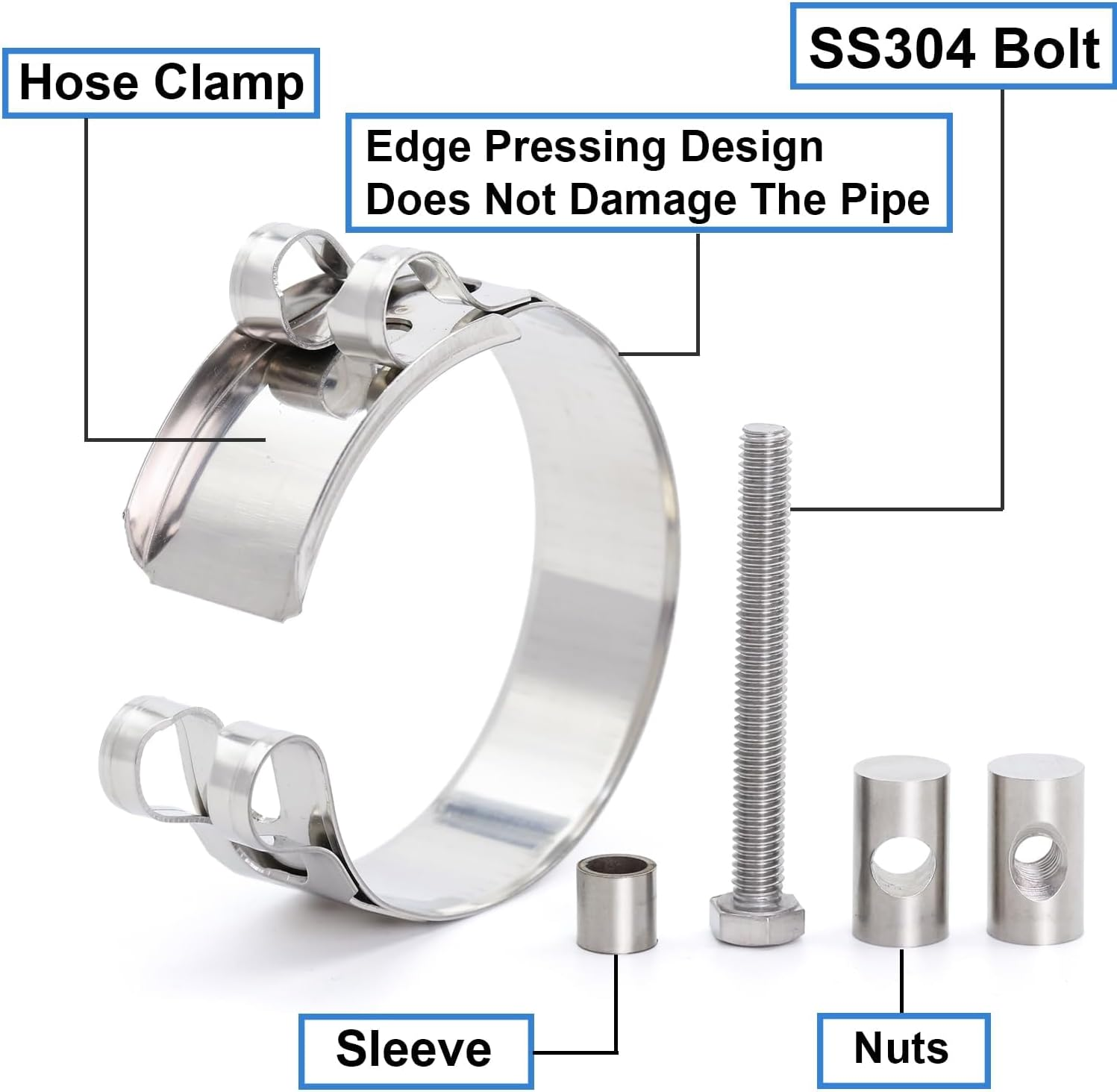 T-Bolt Hose Clamps 4 Pcs, 304 Stainless Steel Heavy Duty Clips, 36-39Mm Exhaust Pipe Clamping for Automotive & Plumbing (36-39Mm 4Pcs) image number 5