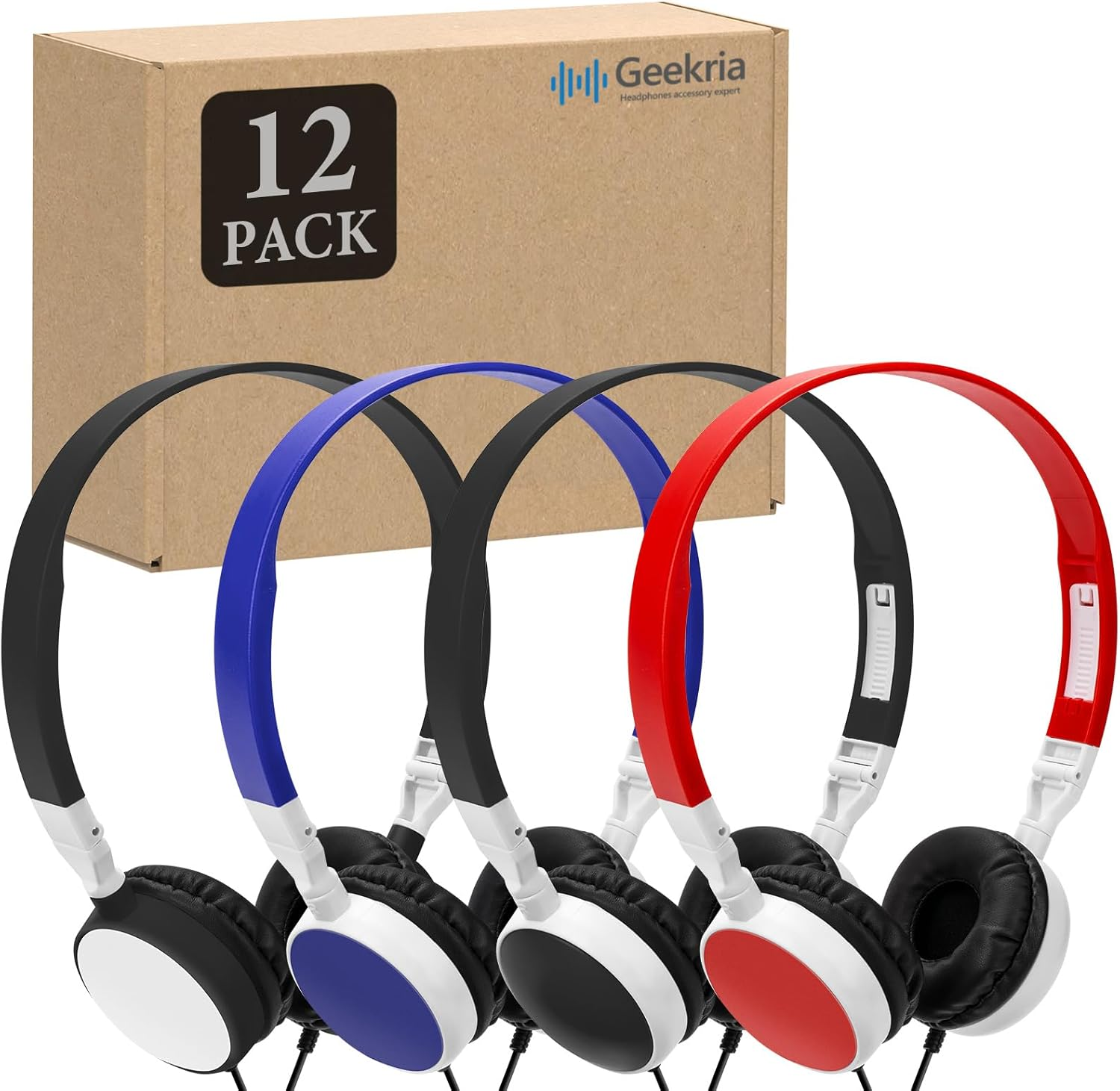 Geekria 12 Pack Wired Headphones for Classroom, Adjustable On-Ear Headphones, Kids Children Headset for Schools, Student, Libraries, Computer Lab, Testing Centers (Bulk Pack) image number 5