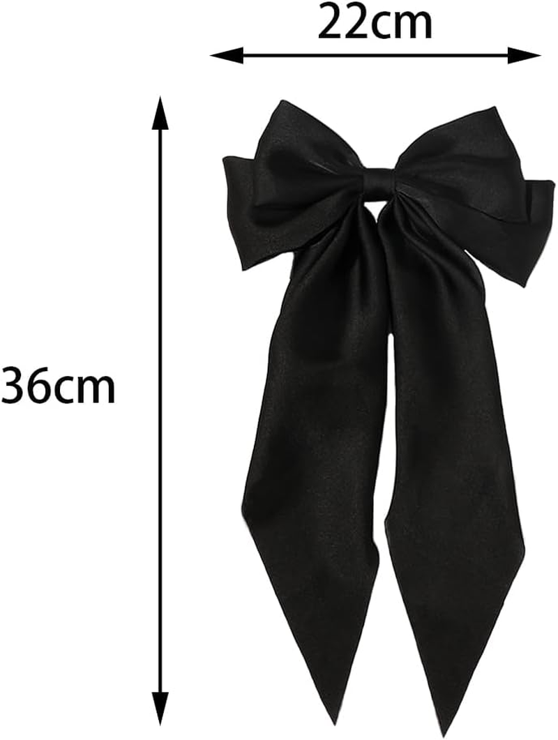 TRKETK 2 PCS Bow Hair Clips, Hair Accessories for Girls Solid Color Bowknot Hairpin French Barrette with Long Ribbon Hair Fastener Accessories Soft Satin Silky Hair Bows for Women Girls(Black+White)