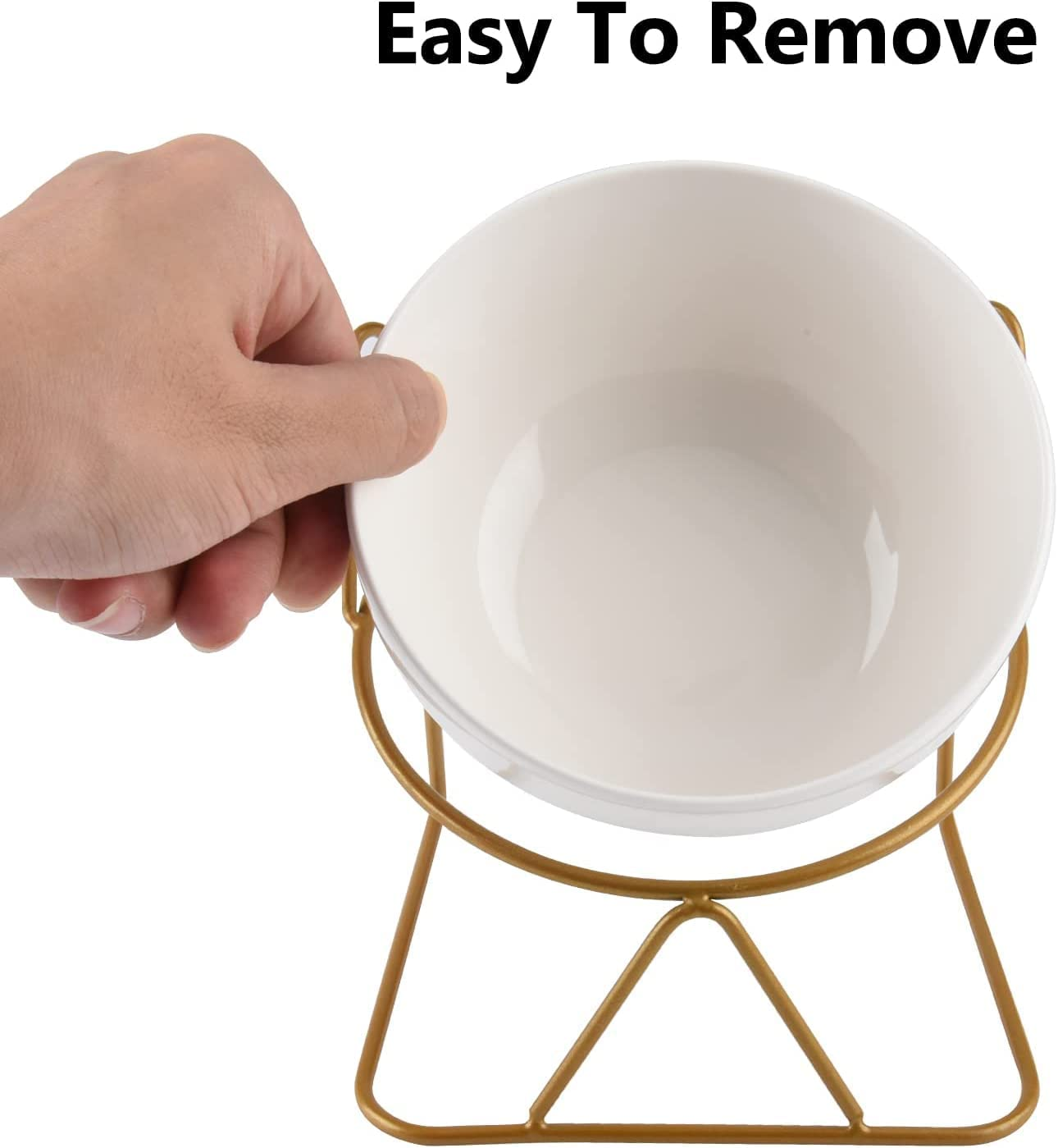 Cat Bowls, Double Ceramic Pet Bowls with 15&deg;Tilted Raised Stand for Food and Water, anti Vomiting Cat Dish Feeder, Perfect for Puppy Cats and Small Dogs (Single Bowl) image number 3