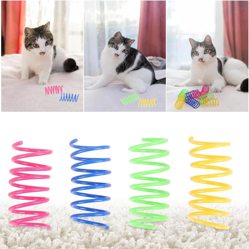 Idopick 40 Pack Cat Spring Toys, 2Inch Creative Toy Plastic Colorful Kitten Spiral Spring Durable Cat Plastic Coil Indoor Interactive Toy for Swatting, Biting, Hunting Chasing Bitingt Toys image number 6