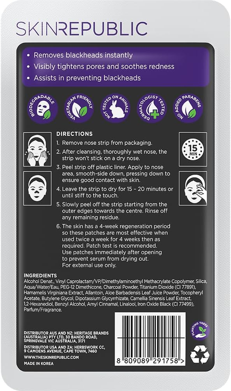 Skin Republic Charcoal Nose Strip Removes Blackheads Instantly | Made in Korea |24 Pimple Patches| 10 Pack image number 1