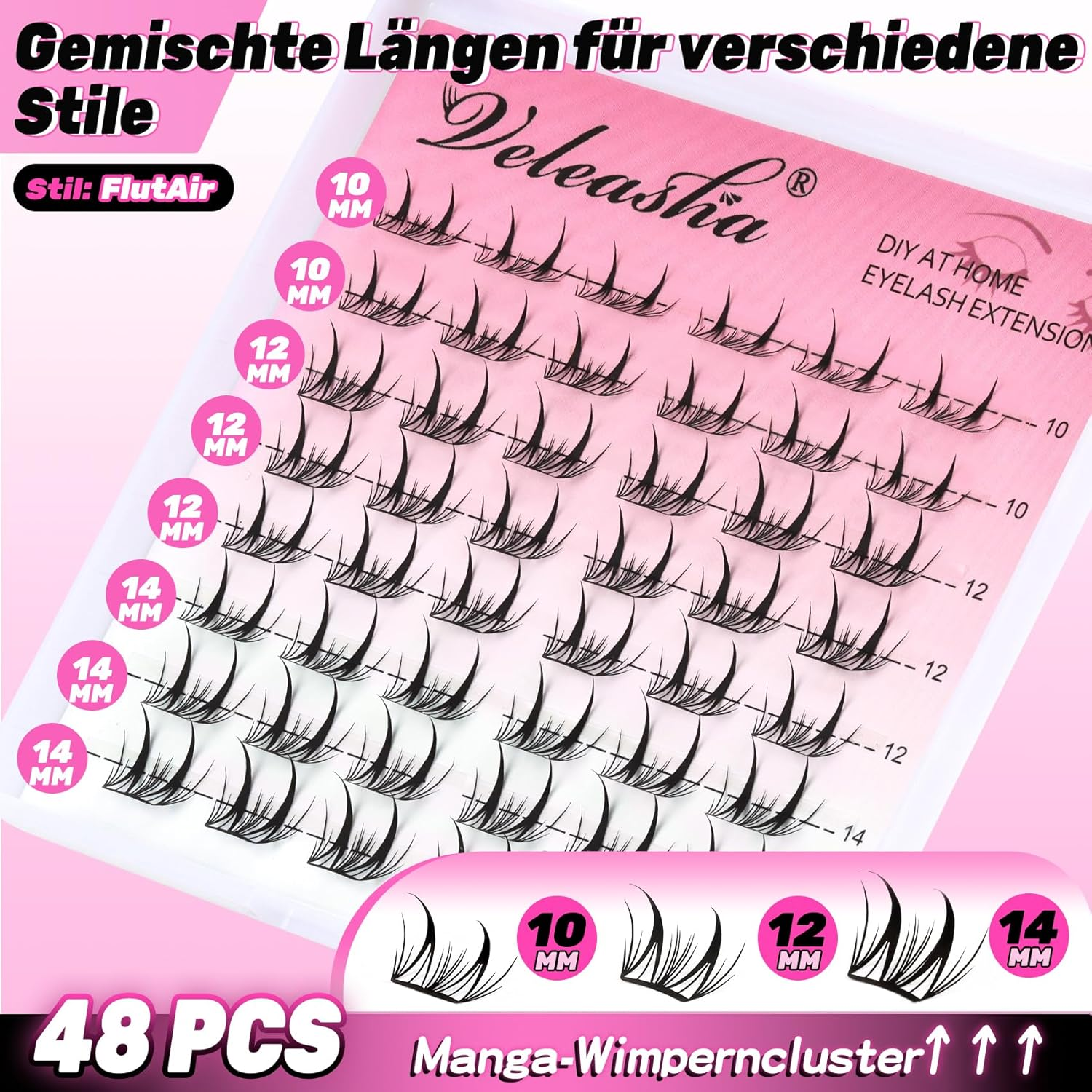 Veleasha Mnaga Lash Clusters Fairy Anime Eyelashes Cluster 10-14 Mm Laser Tech Wispy Cluster Lashes Super Lightweight DIY Spiky Eyelash Clusters (Flutair) image number 6