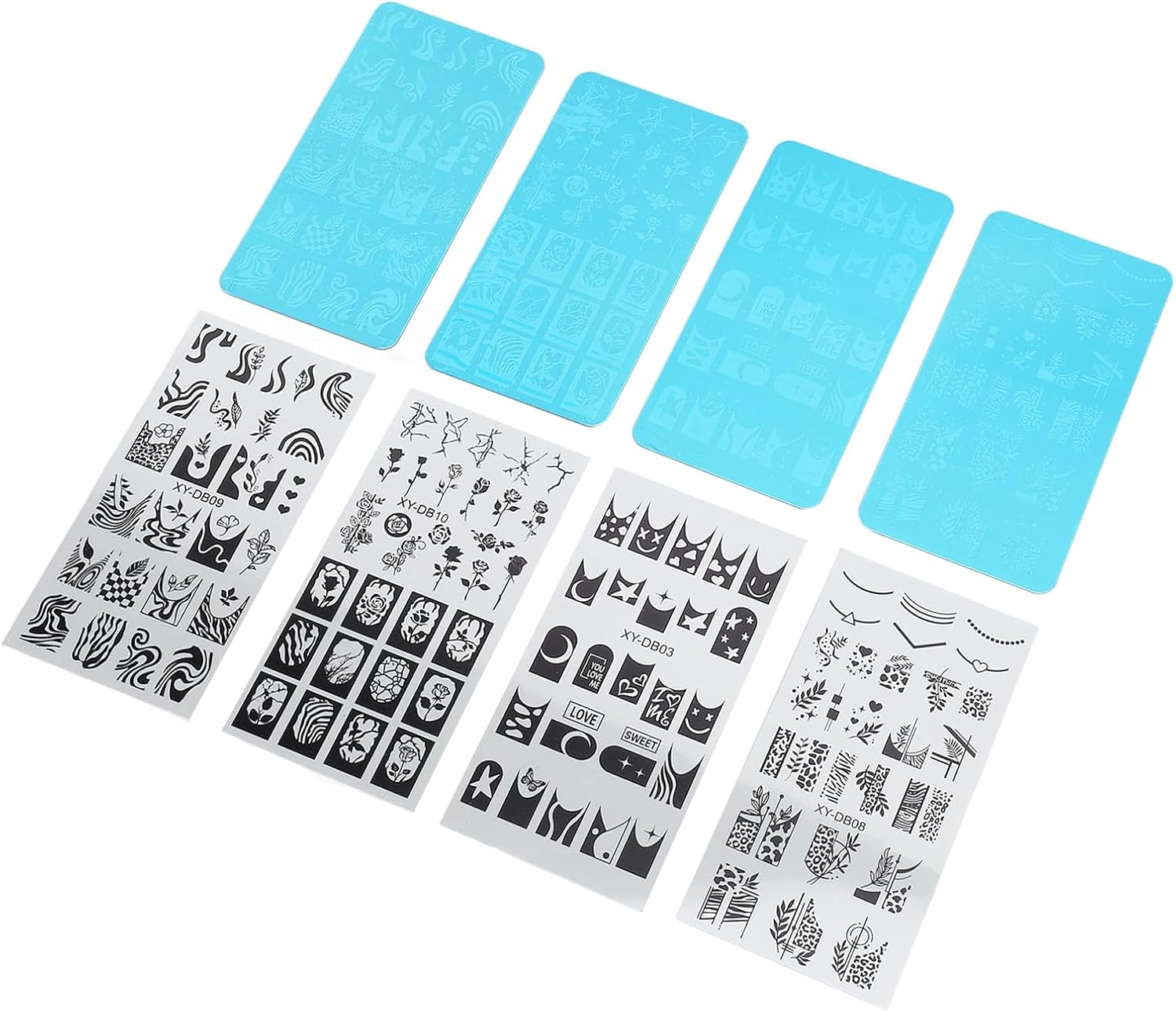 French Nail Art Stamping Plate Steel Template Image Plate with Protective Film Ultraviolet Gel Blue Nail Design [Manicure]