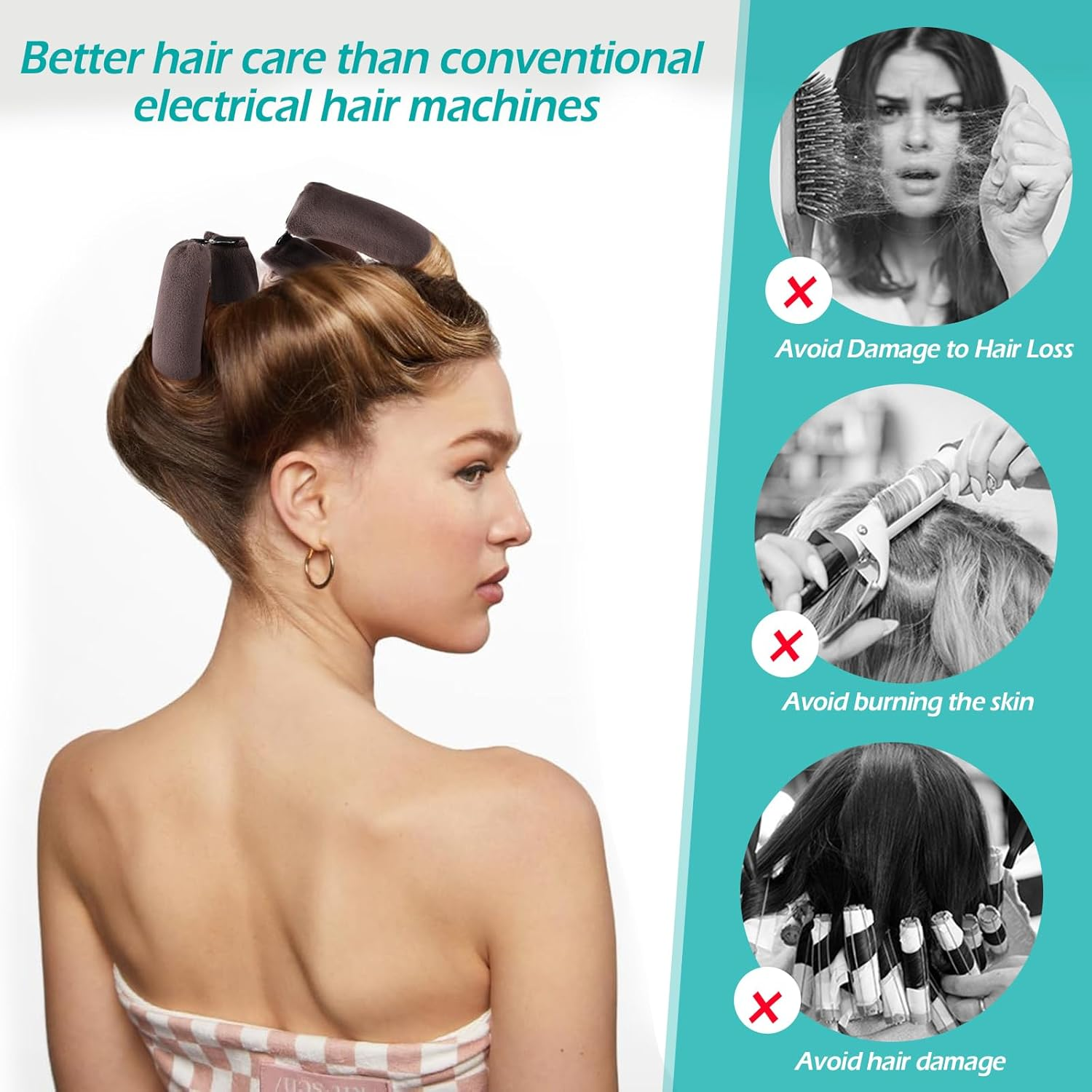 6PCS Heatless Hair Curlers, Geeric Satin Heatless Curling Hair Scarf+Shower Cap Set, High Resilience Sponge Soft Easy DIY Hairstyles Comfortable Hair Rollers for Overnight Curls Short/Longhair