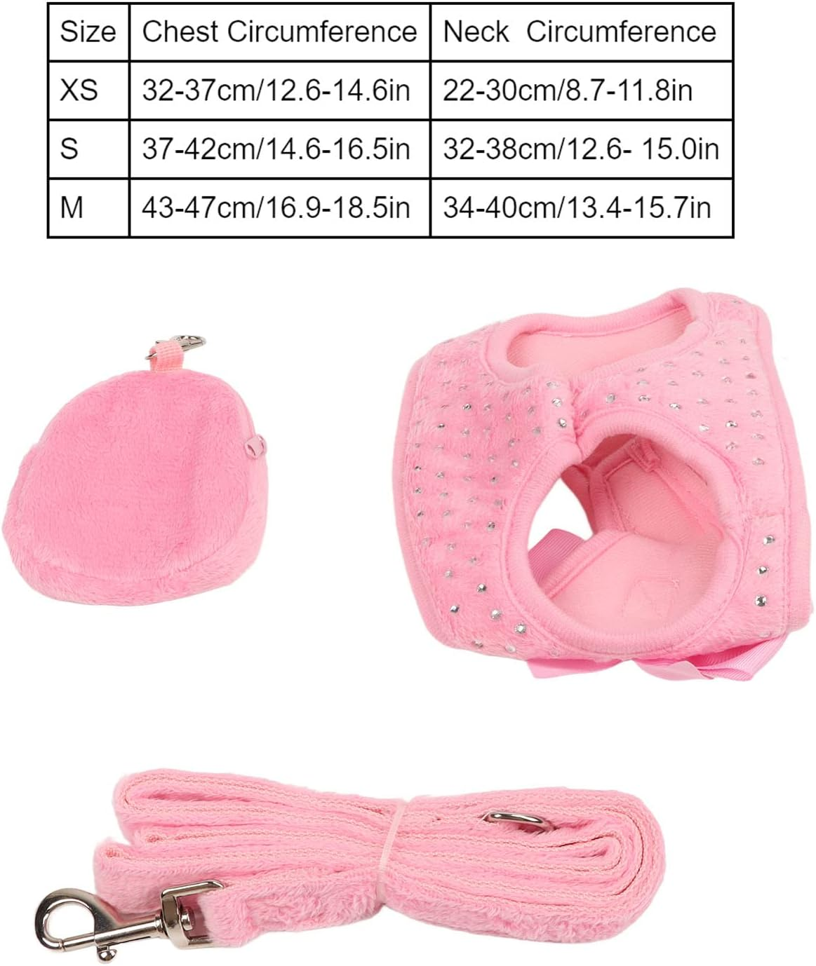 Pet Harness Leash, Rhinestone Decoration Cat Harness Leash Pink Strong Buckle for Pets Cats (S) image number 1