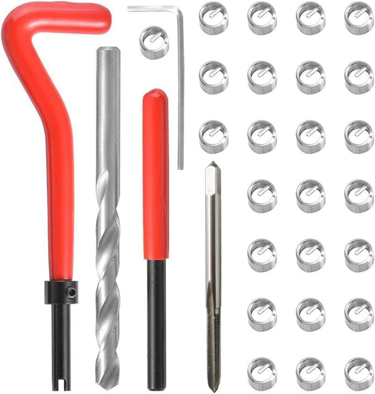 Lyfengdeam Thread Repair Insert Kit, 30 PCS Helical Coil Inserts Stripped Thread Repair Damaged Screw Threads Rethreading Drill Bit Taps for Restoring Damaged Threads (M4*0.7Mm)