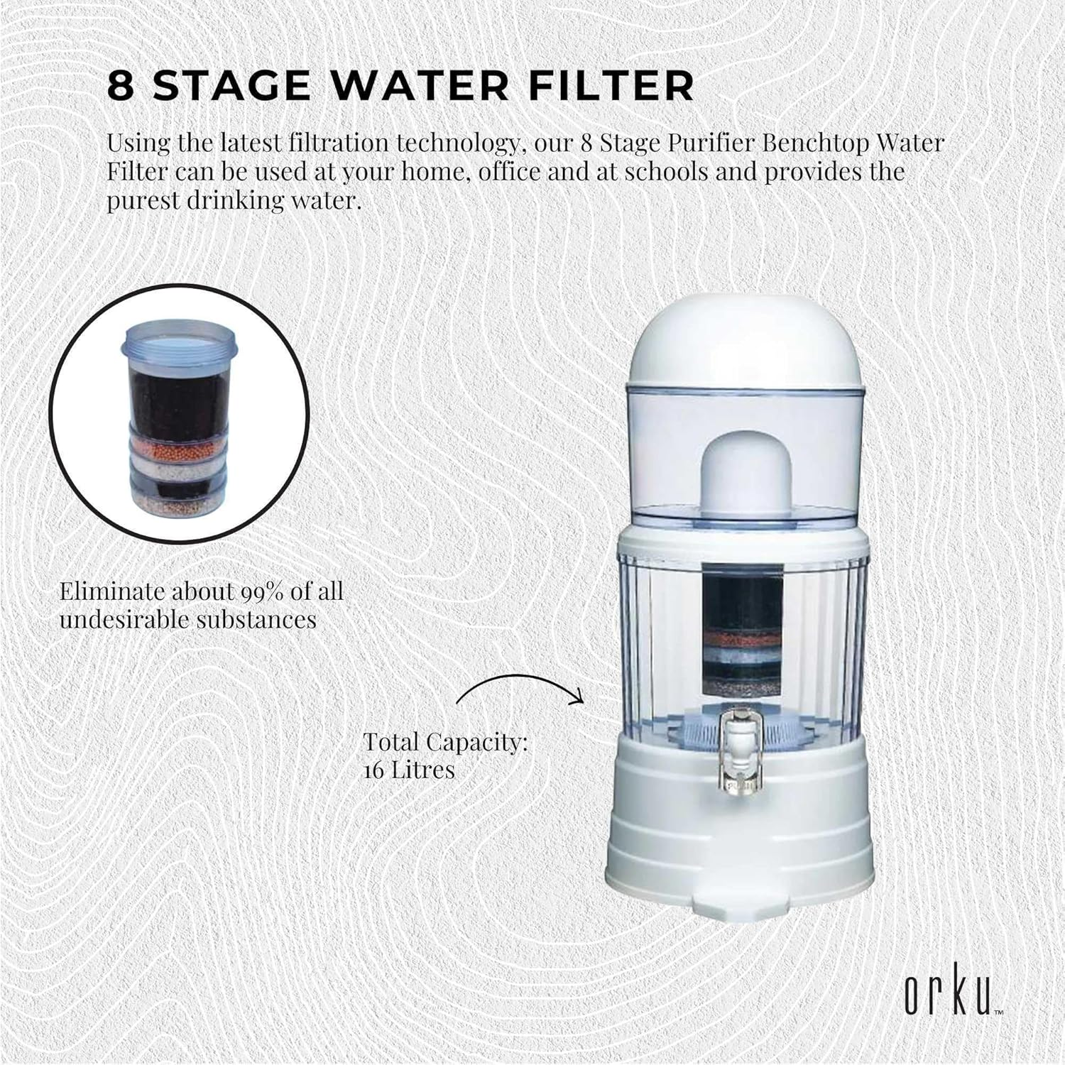 16L Benchtop 8 Stage Water Filter - Ceramic Carbon Mineral Stone Silica Purifier image number 1
