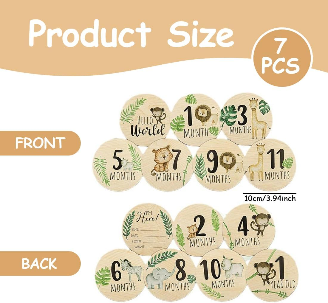 7 Wooden Milestones Cards for Babies in Italian on Elegant Wooden Discs as Birth Gift/Baby Shower Gift for Pregnant Women, Future Moms and Parents image number 4