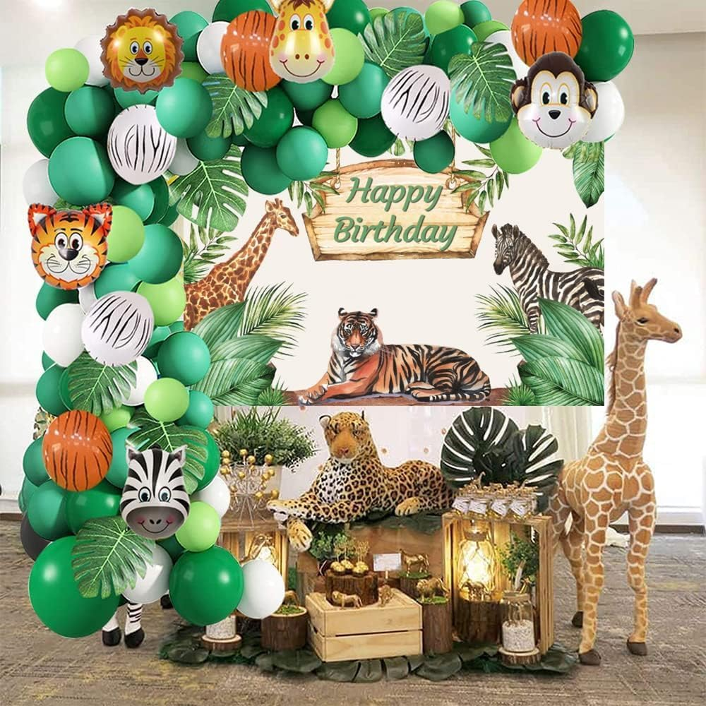 Jungle Party Balloons Garland Kit,Safari Animal Balloon, Animal Foil Confetti Balloon Arch Palm Leaves Set for Jungle Theme Birthday Decorations, Safari Woodland Birthday Party Supplies.