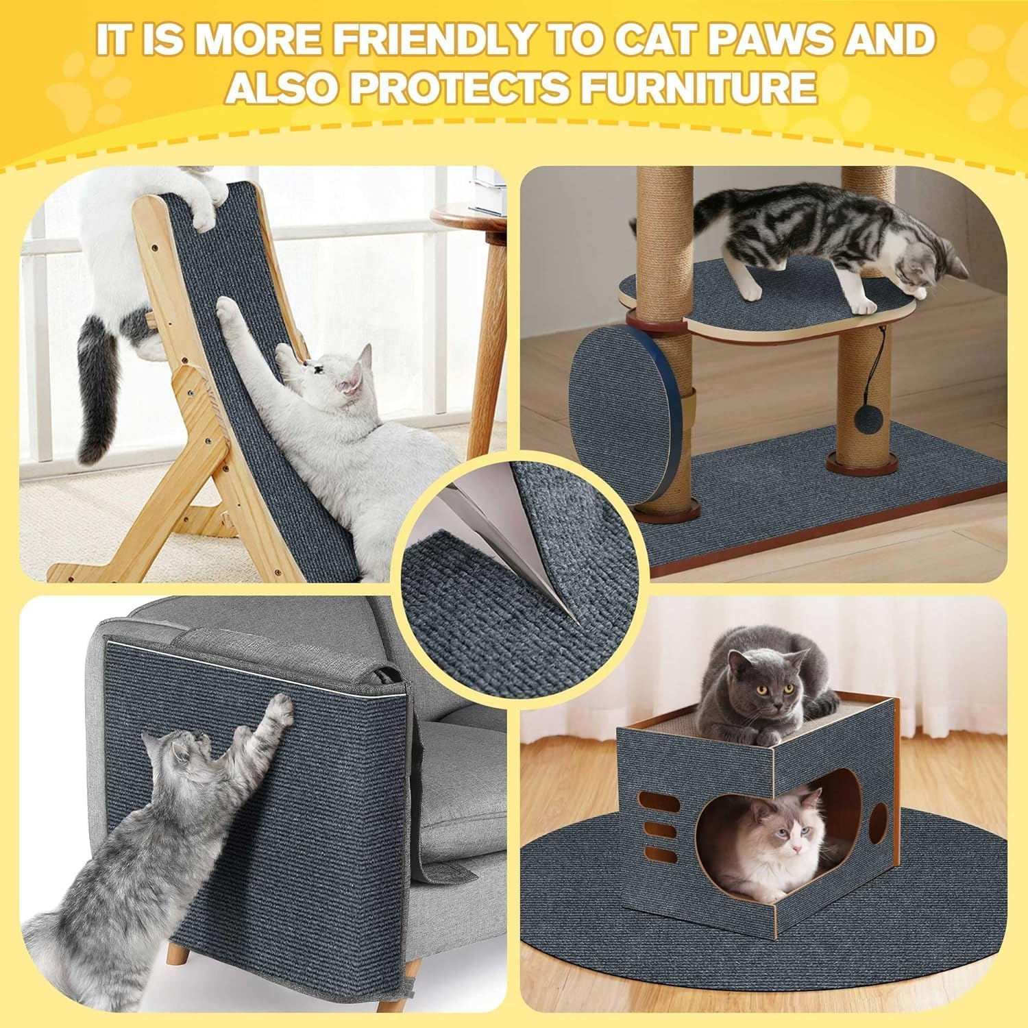 Self-Adhesive Cat Scratching Mat, 1Pc Cat Carpet Climbing Scratcher Pad, Self-Adhesive Cat Wall Scratching Mat image number 5