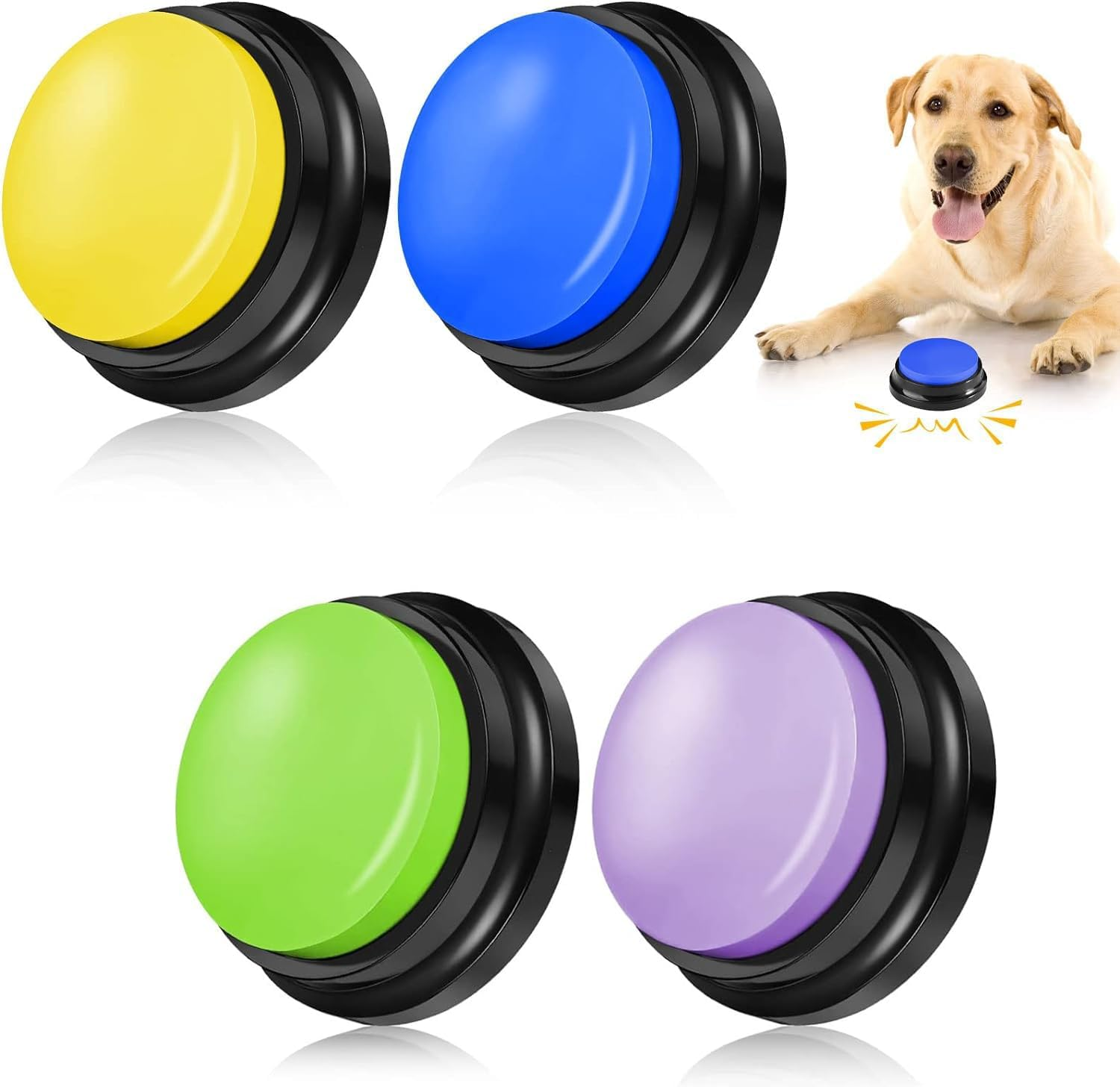 4Pcs Dog Button Pet Communication Button,Pet Training Buzzer, Voice Recording Button for Dog Cat,30 Second Record & Playback Buttons for Pet (4PCS with Anti-Slip Pads)