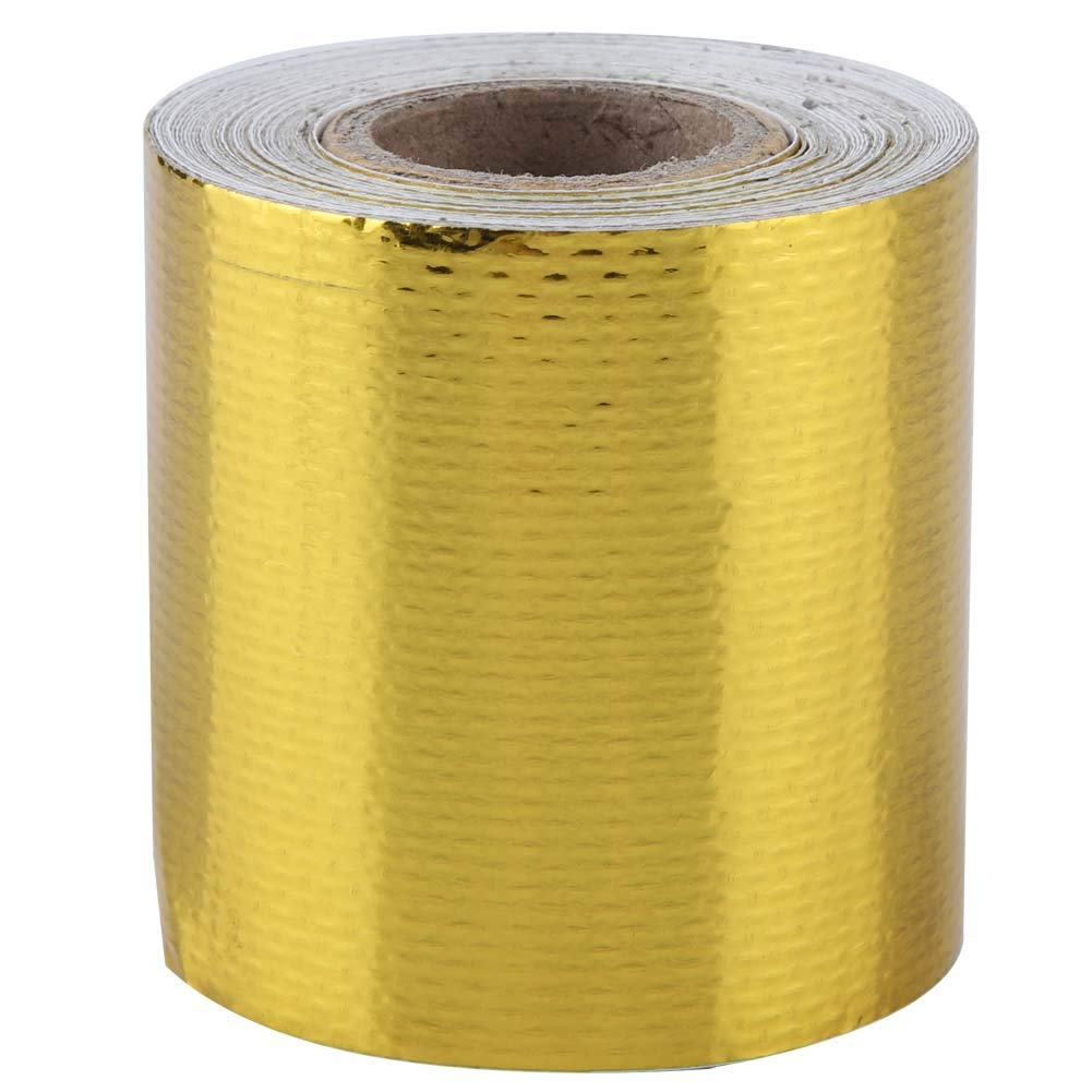 Exhuast Adhesive Tape, Strong Adhesion Engines Heat Shield Wrap Protective Antiaging Aluminum Foil for Bottoms for Bulk Heads(Golden 5M*5Cm) image number 4