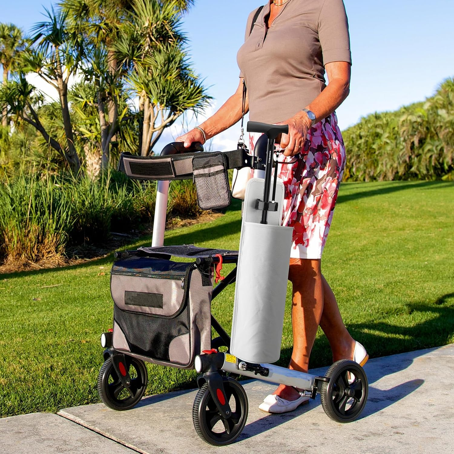 Beautyflier Cane Storage Bag, Removable Cane Hanging Bag for Wheelchair, Walker, Mobility Scooters, Walking Stick Organizer, with Adjustable Hook and Loop, Easy to Install, Bag Only (Gray) image number 6